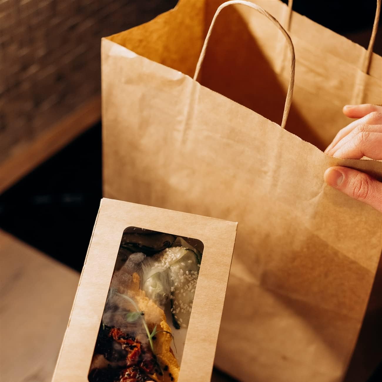 10×6.75×12 100Pcs Brown Paper Bags with Handles Bulk, Kraft Shopping Merchandise
