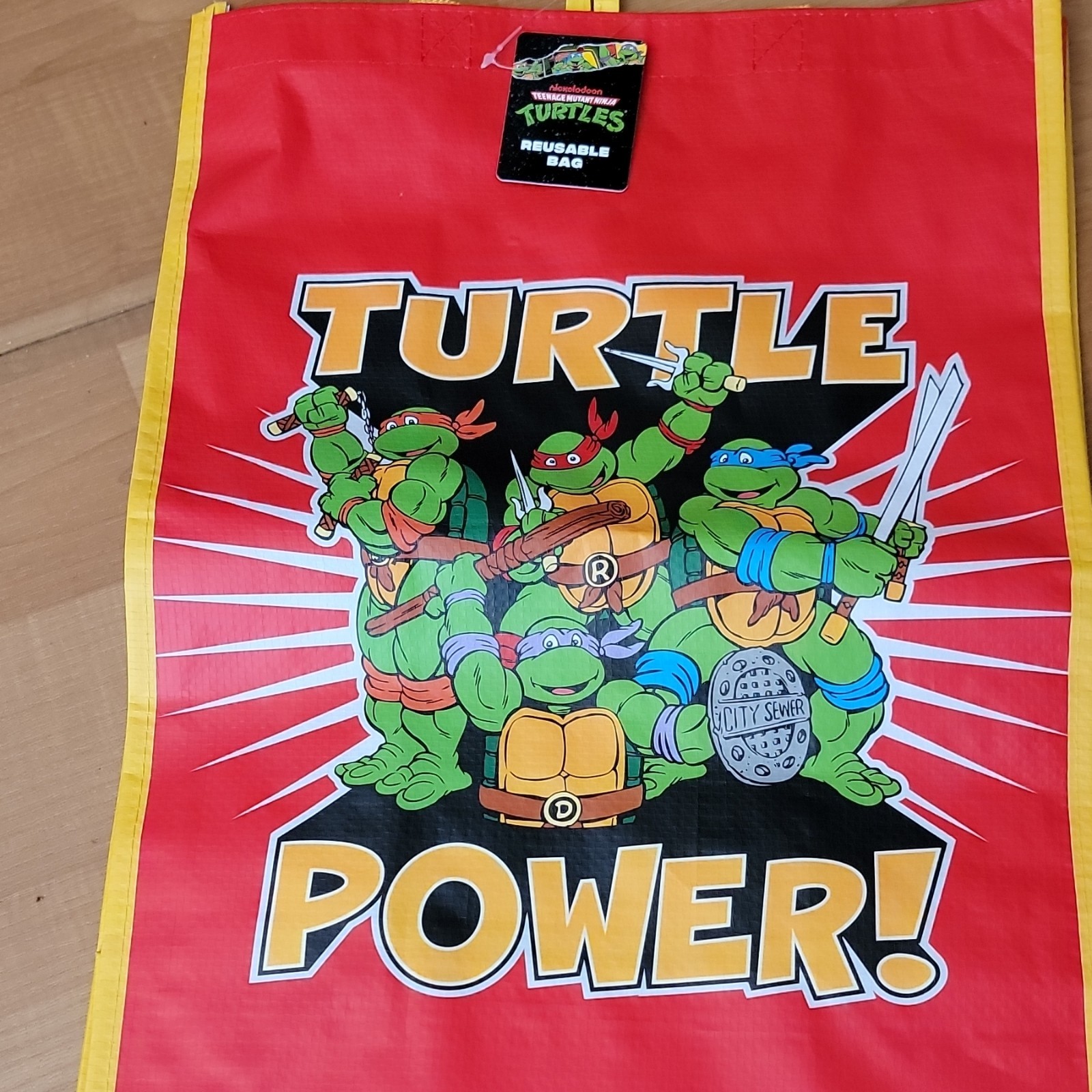 Nickelodeon TMNT Medium Reusable Foldable Shopping Bag Red Yellow Cartoon