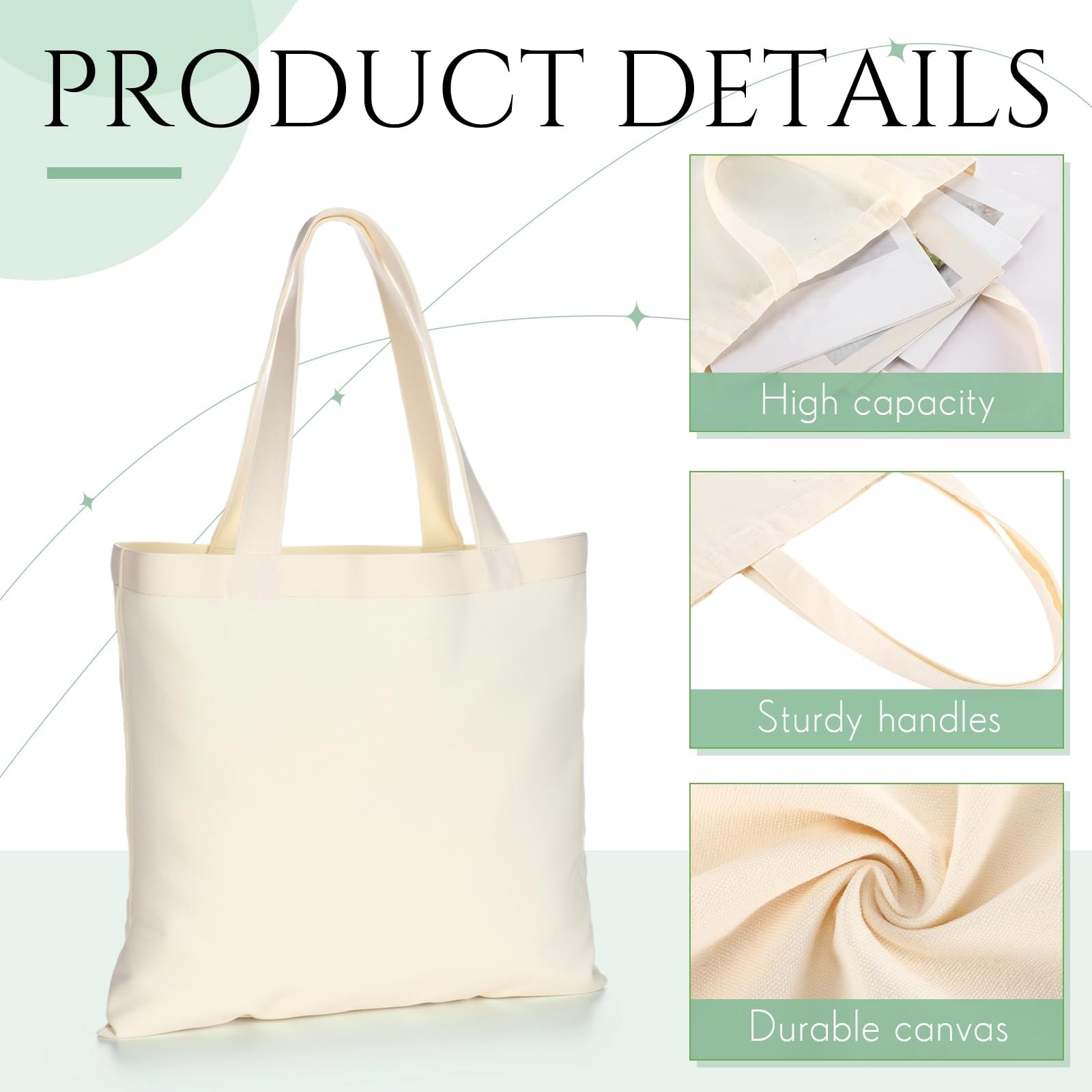 24 Pack Canvas Tote Bags Bulk 14” x 15” Sublimation Blank Cotton Cloth Bags…