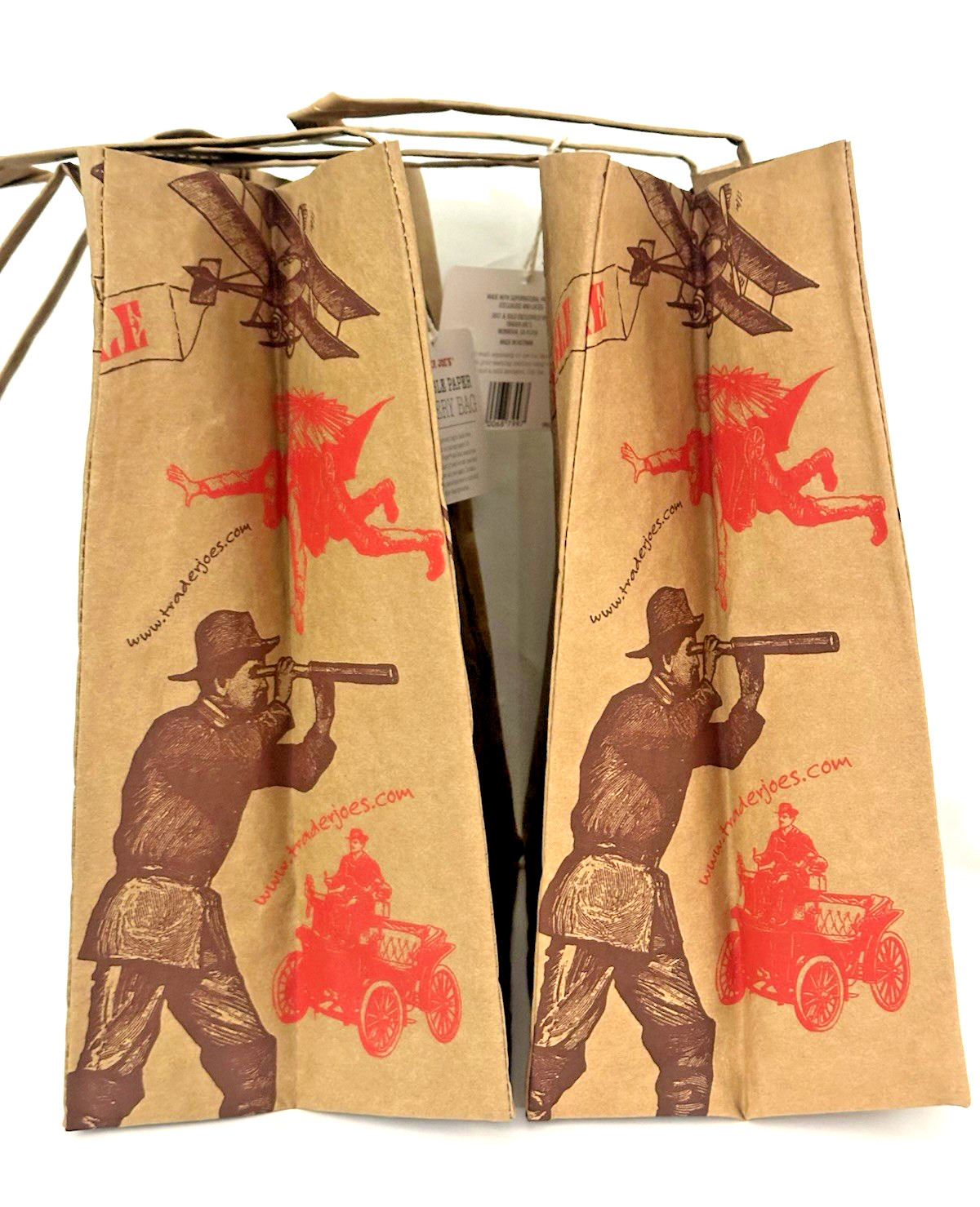 Trader Joe’s Washable Reusable Paper Grocery Brown Shopping Bag 2pc Retired RARE