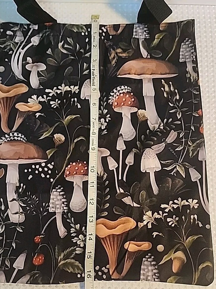 Mushrooms Shoulder Tote Large Gift/ Shopping bag 16″x13″ Cottage Retro Style