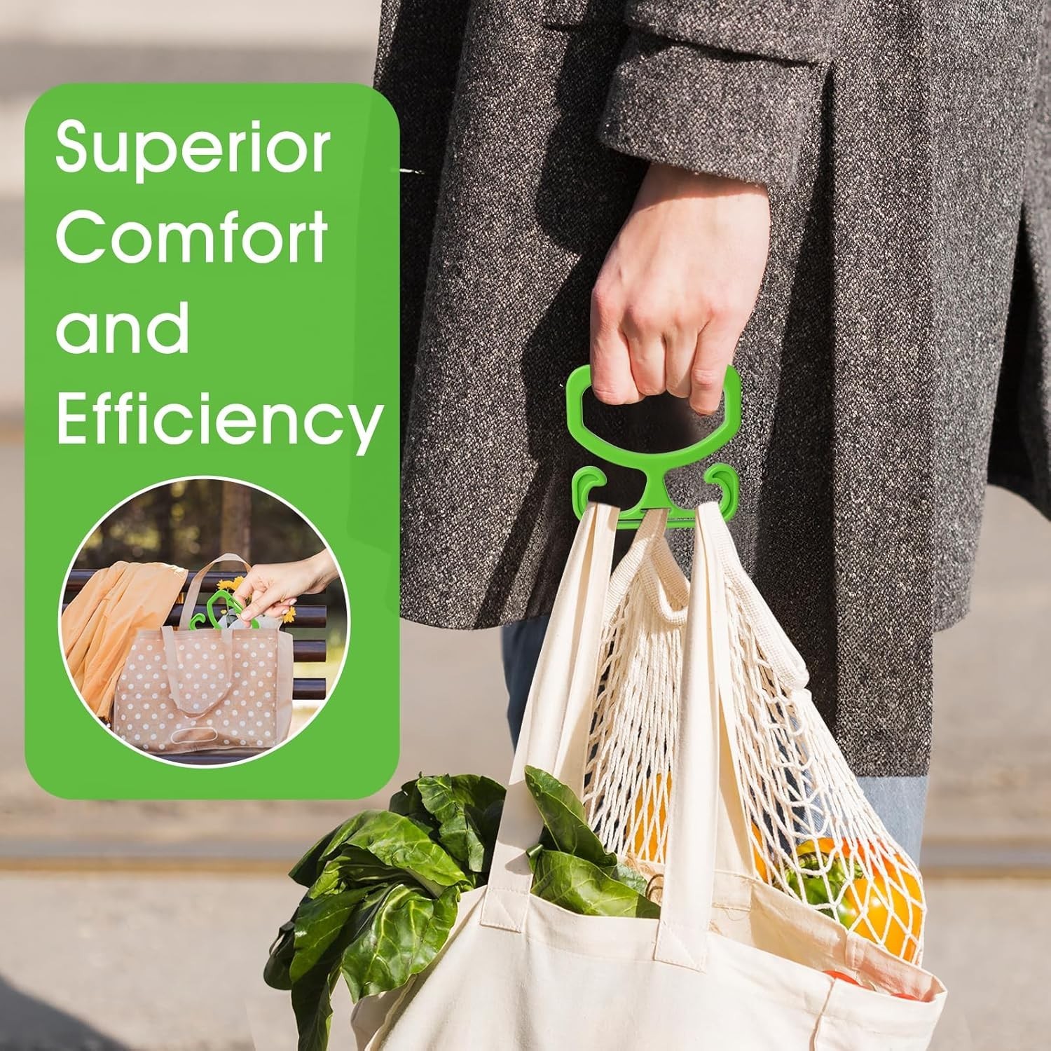 Heavy Duty 2 Pack Grocery Bag Carrier – Comfortable Grip, Holds 80 lbs. Green