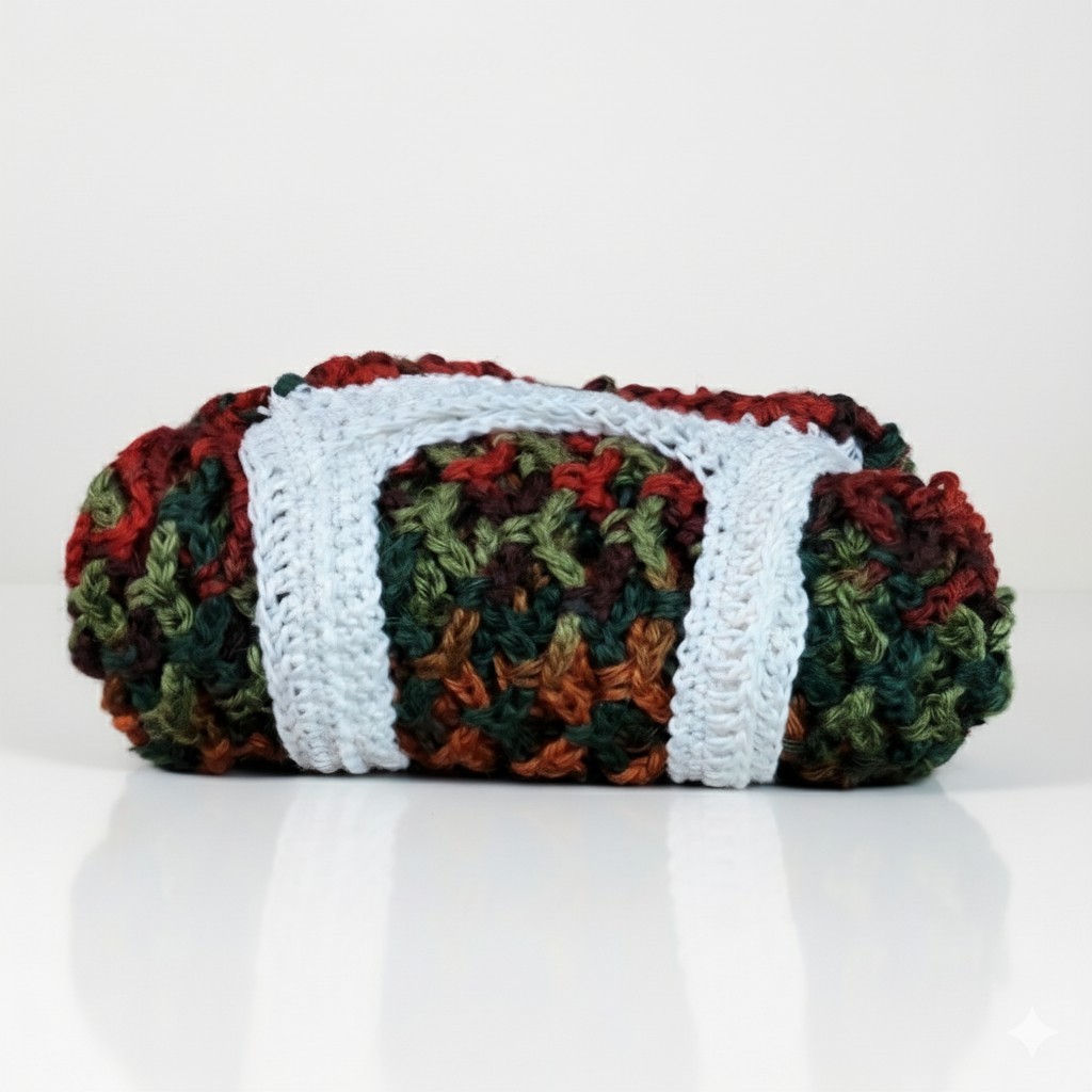 Handmade Camo Farmers Market Bag Crochet French Net Sack Cotton Grocery Beach