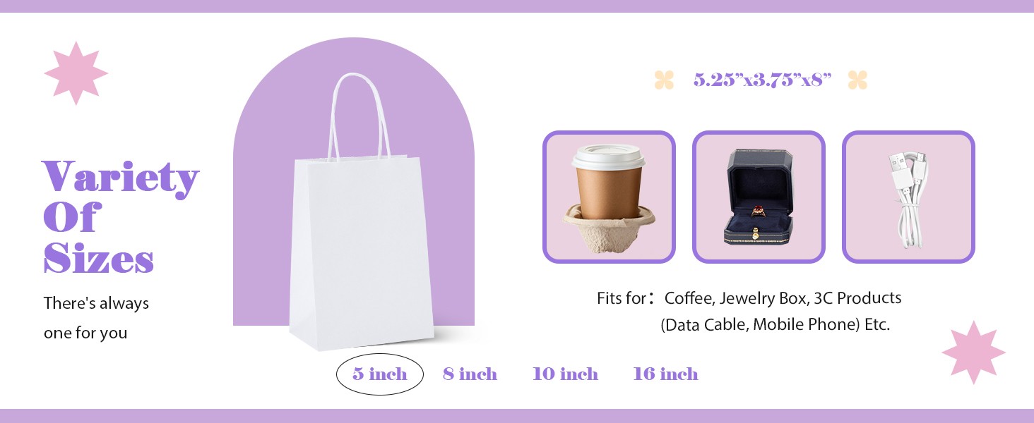 16x6x12 100Pcs White Bags with Handles,Paper Bags?White Large Paper Bag with