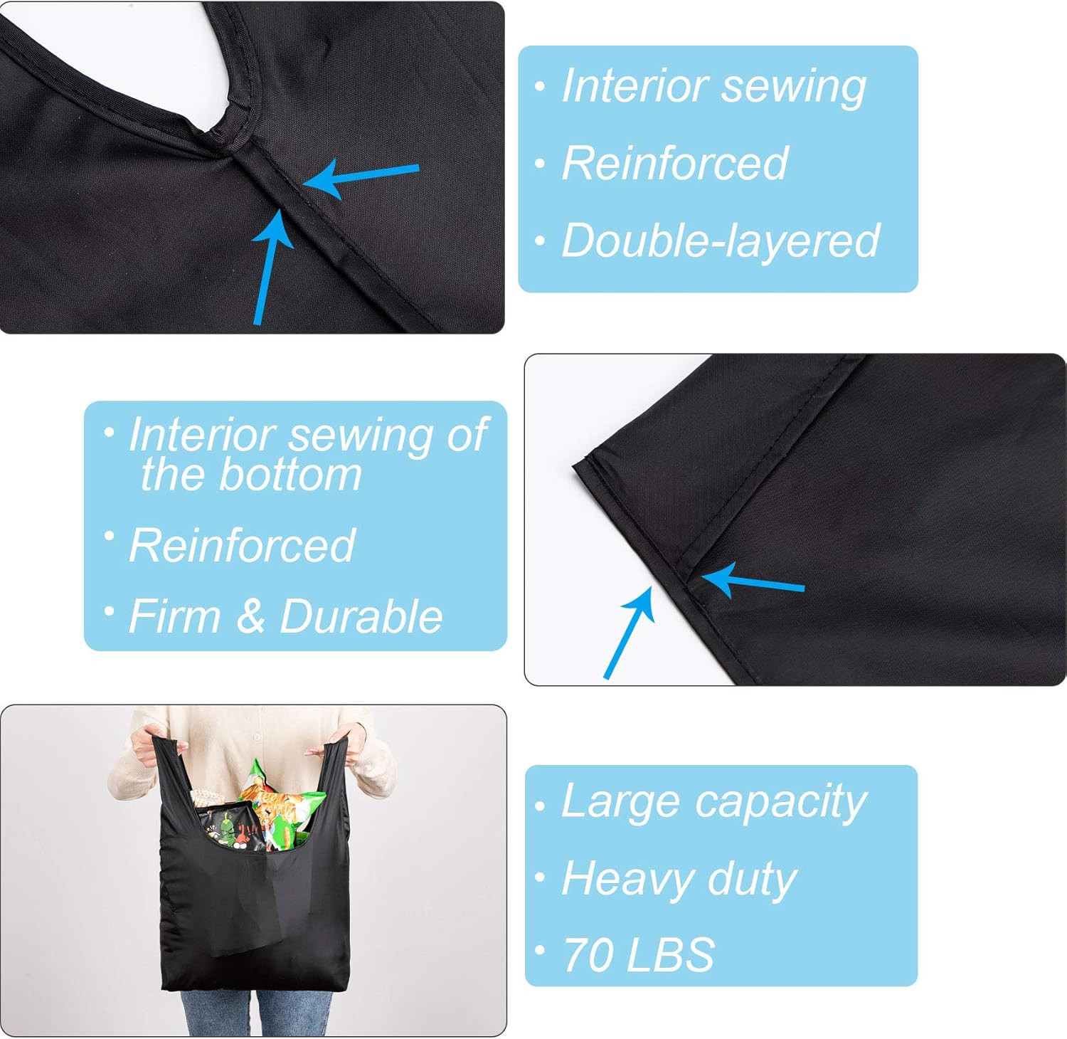 Large Reusable Bags Shopping Washable Foldable 6 Pack Grocery Bags Heavy Duty Li