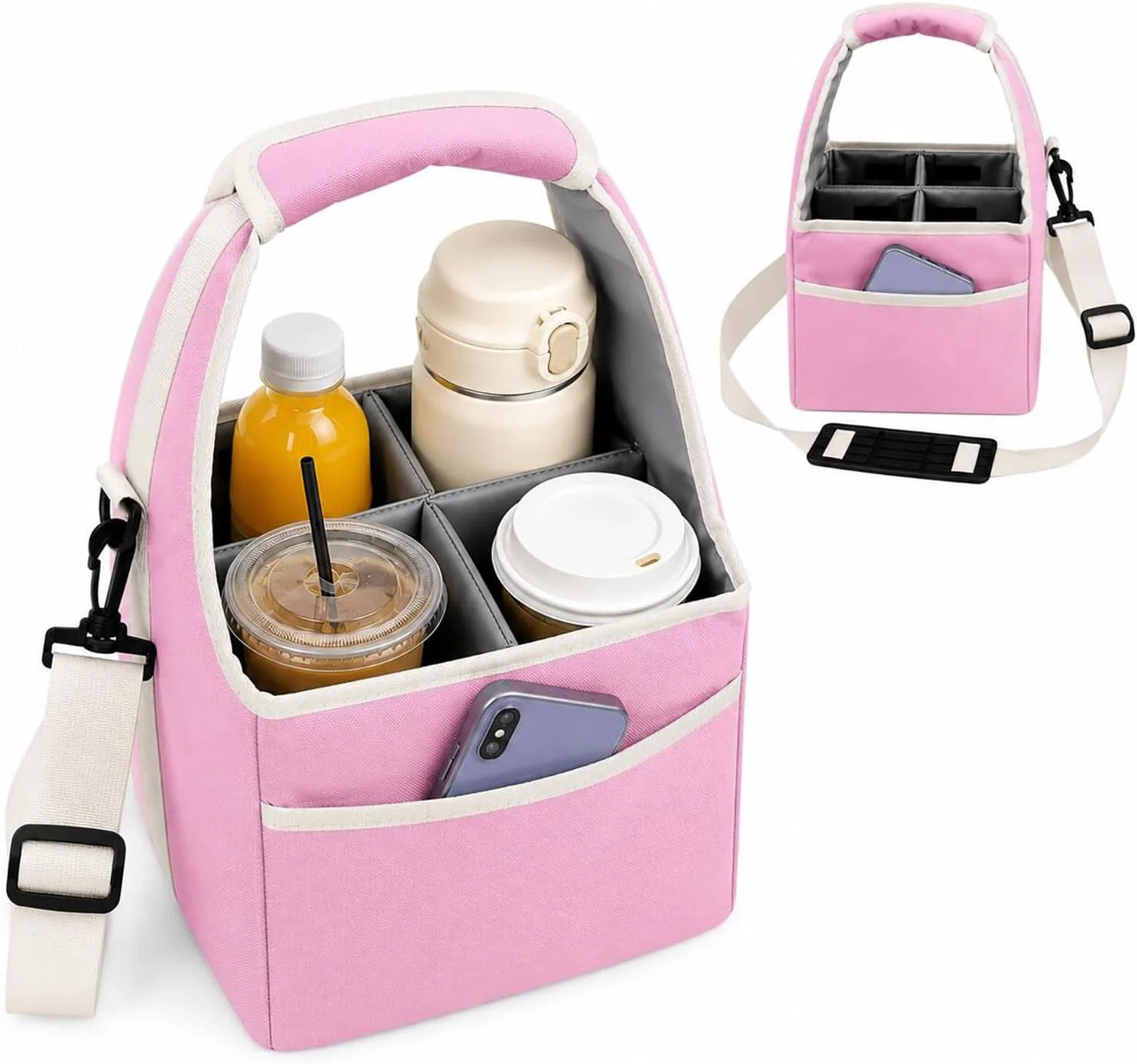 Reusable Drink Carrier Tote Bag with Handle Family Size 4 Compartment Water Bott