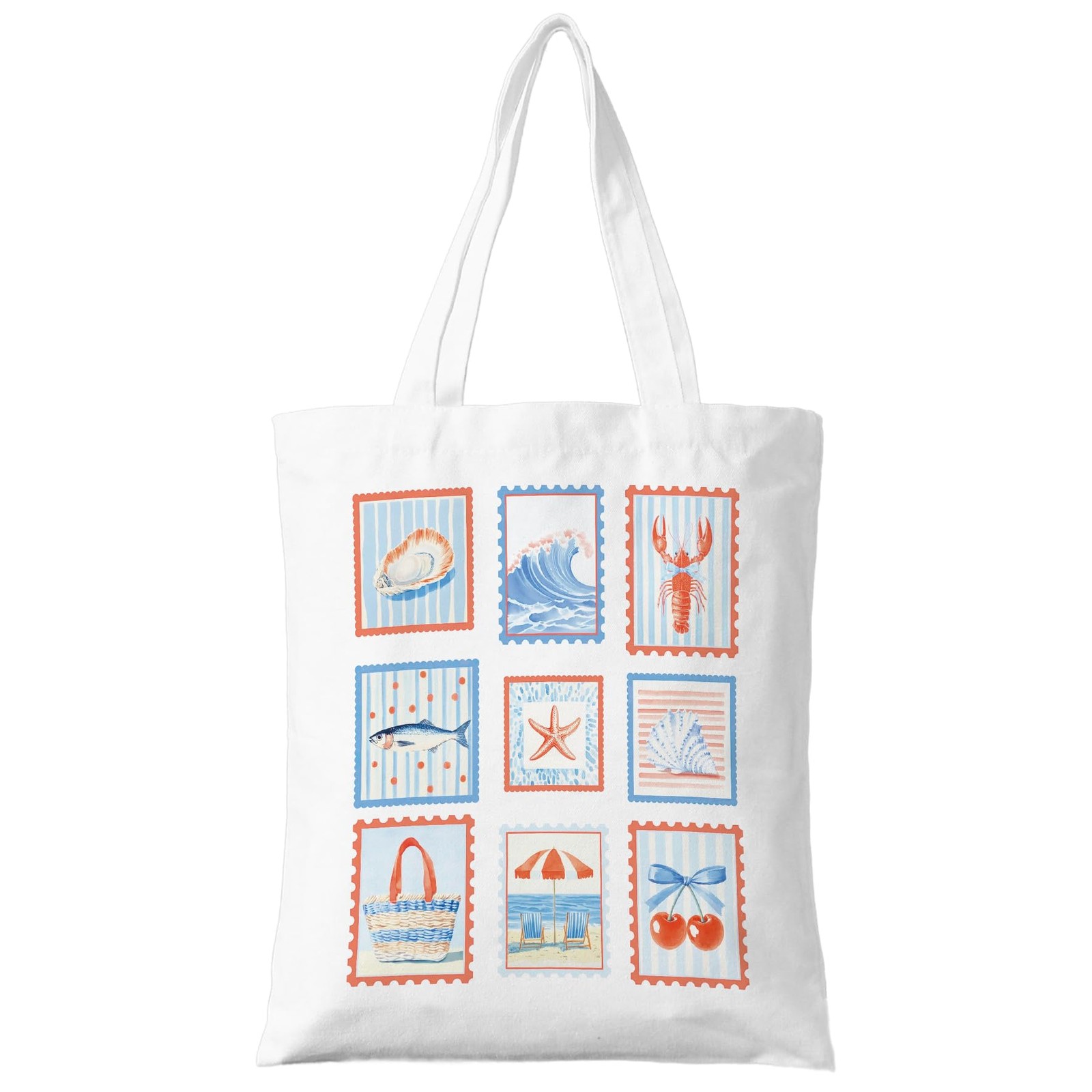 Coastal Beach Stamp Canvas Tote Bag – Vintage Seaside Design Reusable Grocery…