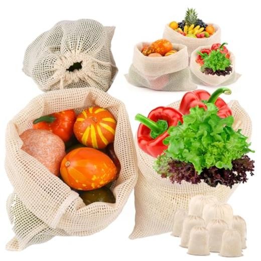 8 Pack Reusable Produce Bags Grocery Washable, 2 × XL, 2 × L, 2 × M, 2 × S