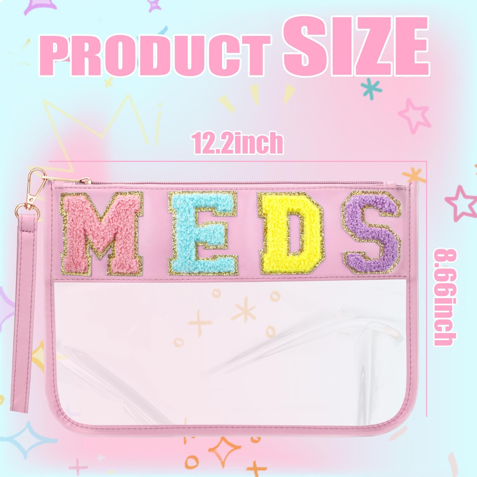 BuyCard Chenille Letter Clear Medicine Bags, Makeup Meds Pink-Meds
