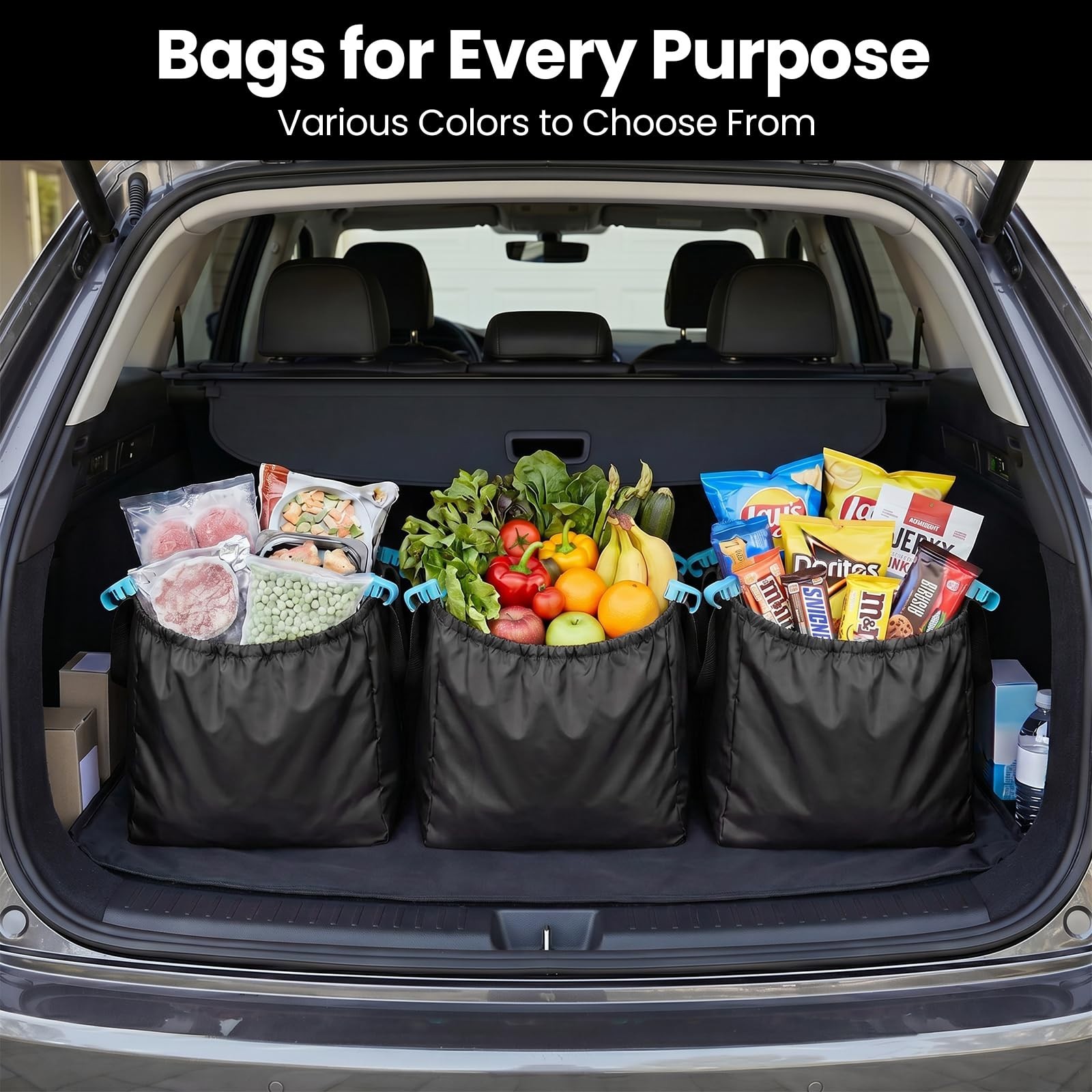 Reusable Universal Cart Bags 3-Pack, Eco-Friendly Grocery Organizers with Clips