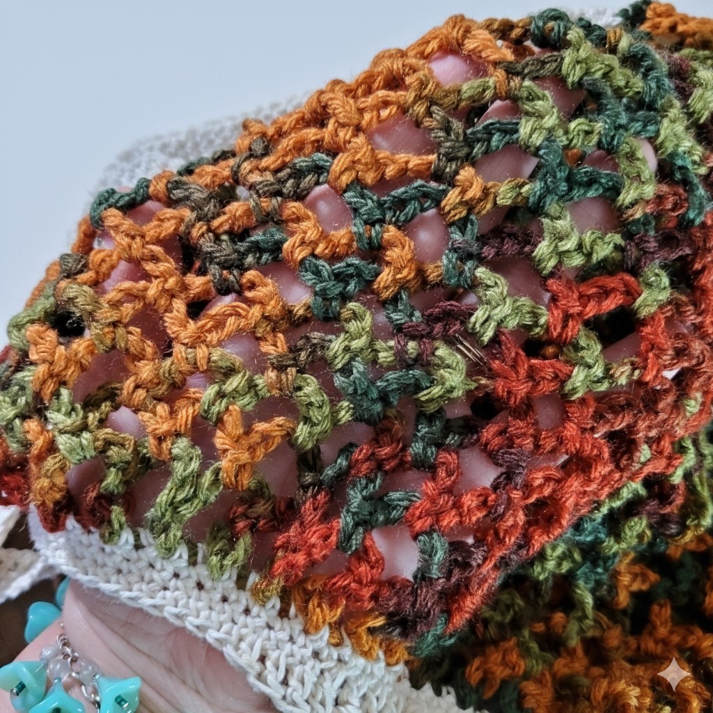 Handmade Camo Farmers Market Bag Crochet French Net Sack Cotton Grocery Beach