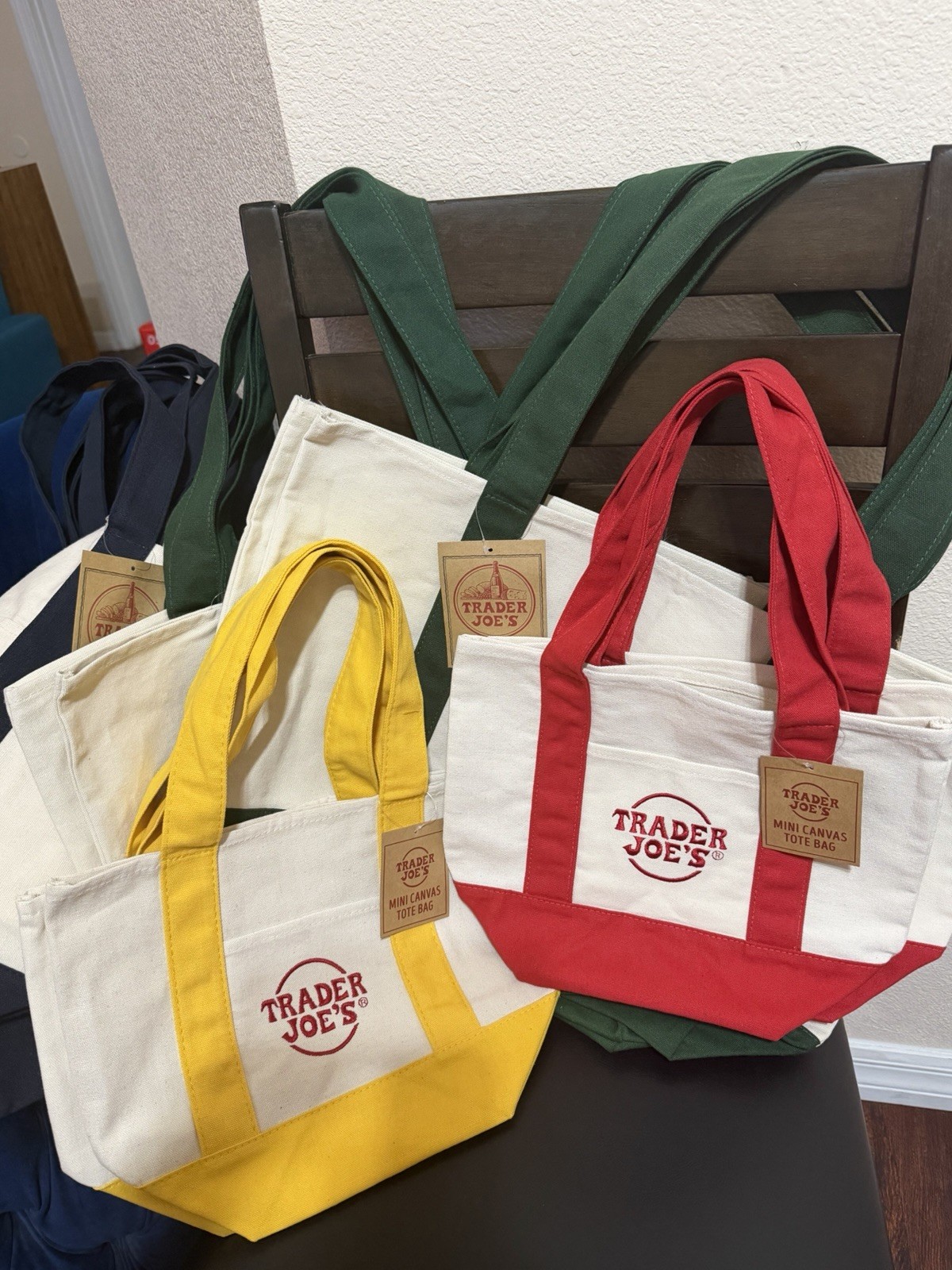 Trader Joe’s Limited Holiday Canvas Reusable Tote Bag Multicolor Solid Plain 4pc