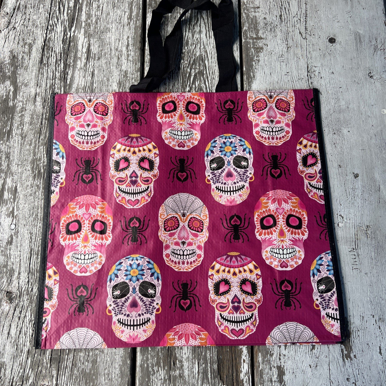New XXL Skulls ~Day Of The Dead~ Shopping Bag Reusable Tote Bag~ TJX pink