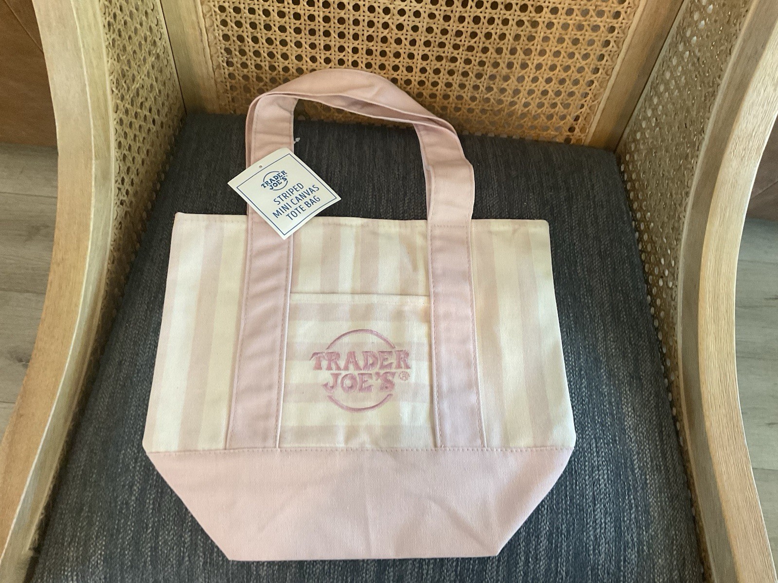 Trader Joe’s Striped Mini Pastel Canvas Tote Bag in Pink NWT