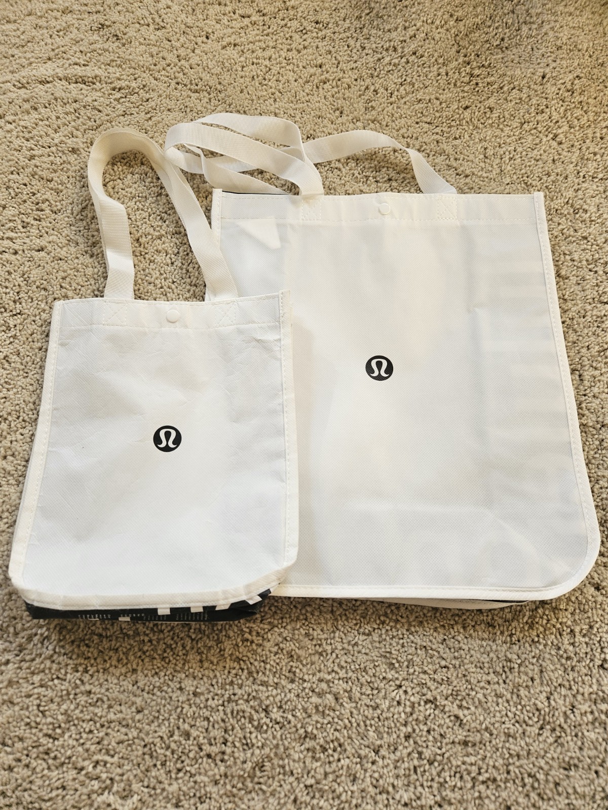 Lululemon Shopping Bag Set 1 Big 1 Small White W/black
