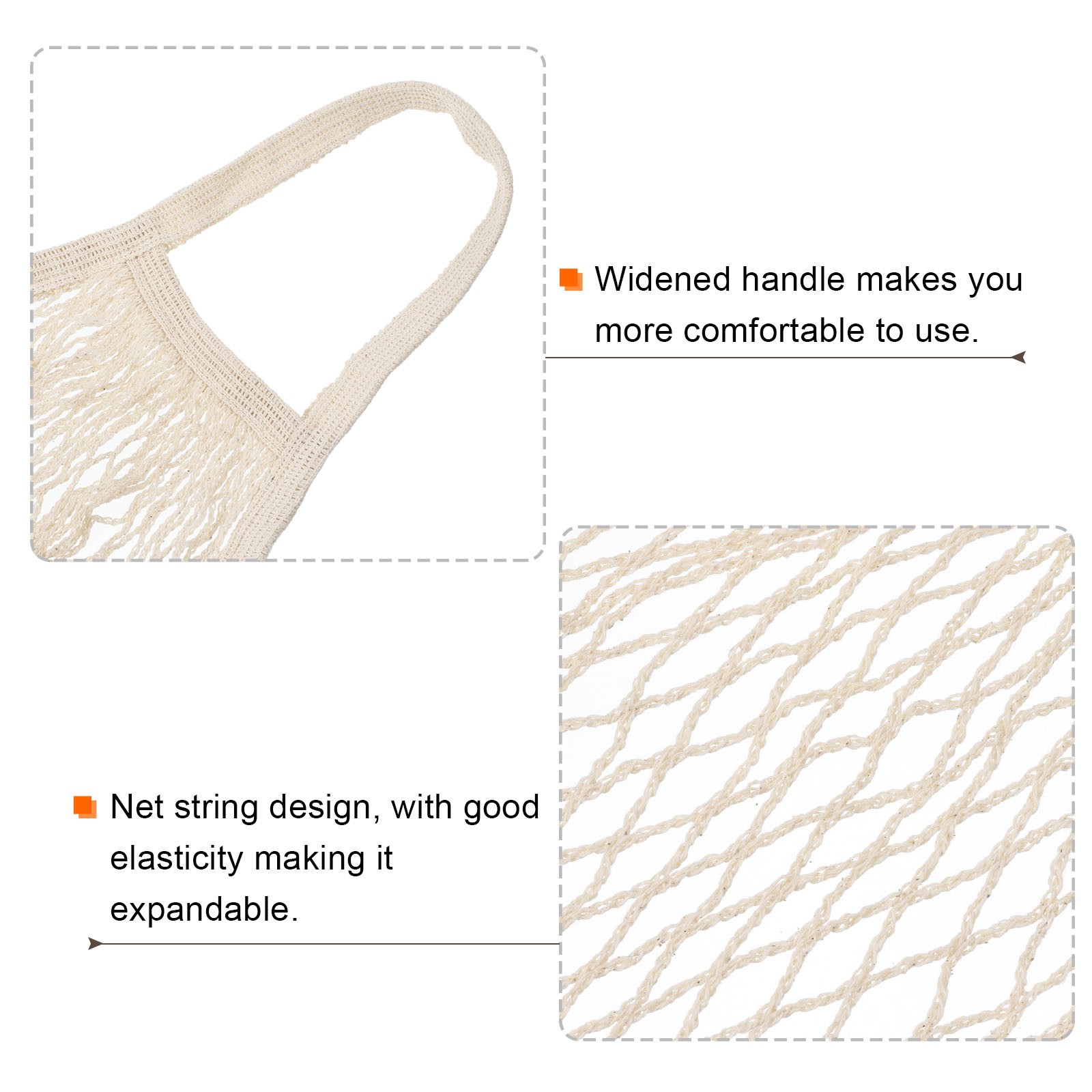 Cotton Mesh Bag 15×13.8″ Mesh Net String Grocery Bags Beige White