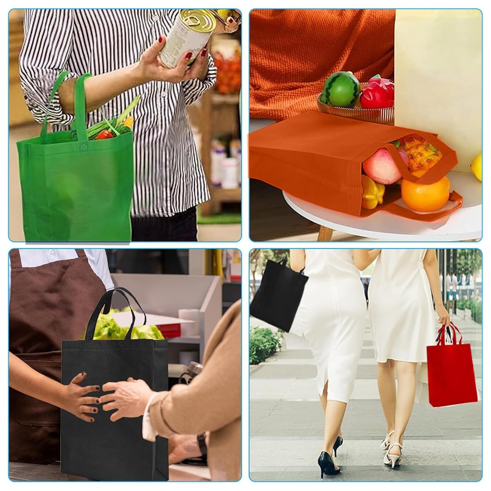60 Pack Non-Woven Tote Bags Reusable Grocery Gift Bags 14″x10″ Multicolor