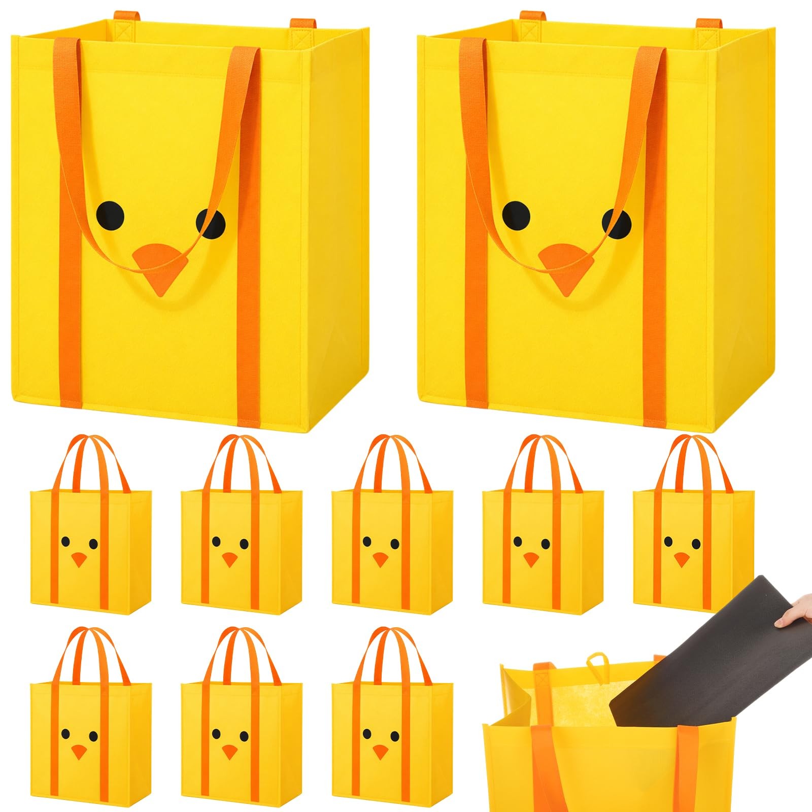 6 PCS Large Non Woven Reusable Grocery Shopping Tote Bag Plastic Bottom