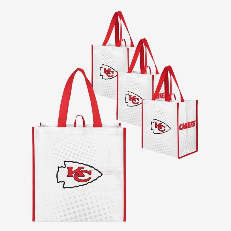 Kansas City Chiefs Reusable Tote Bags Set of 4 Red Handle Shopping Bags KC Logo