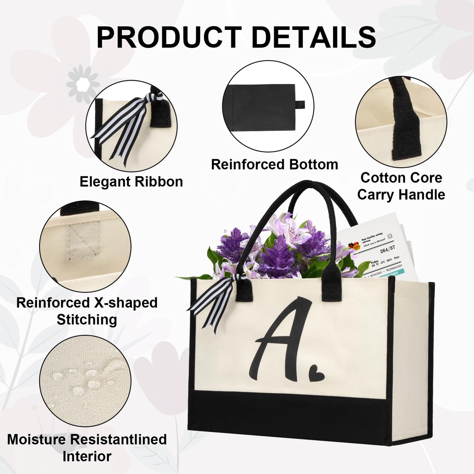 shenee Initial Canvas Tote Bag, Personalized Beach Jute Bag Present for