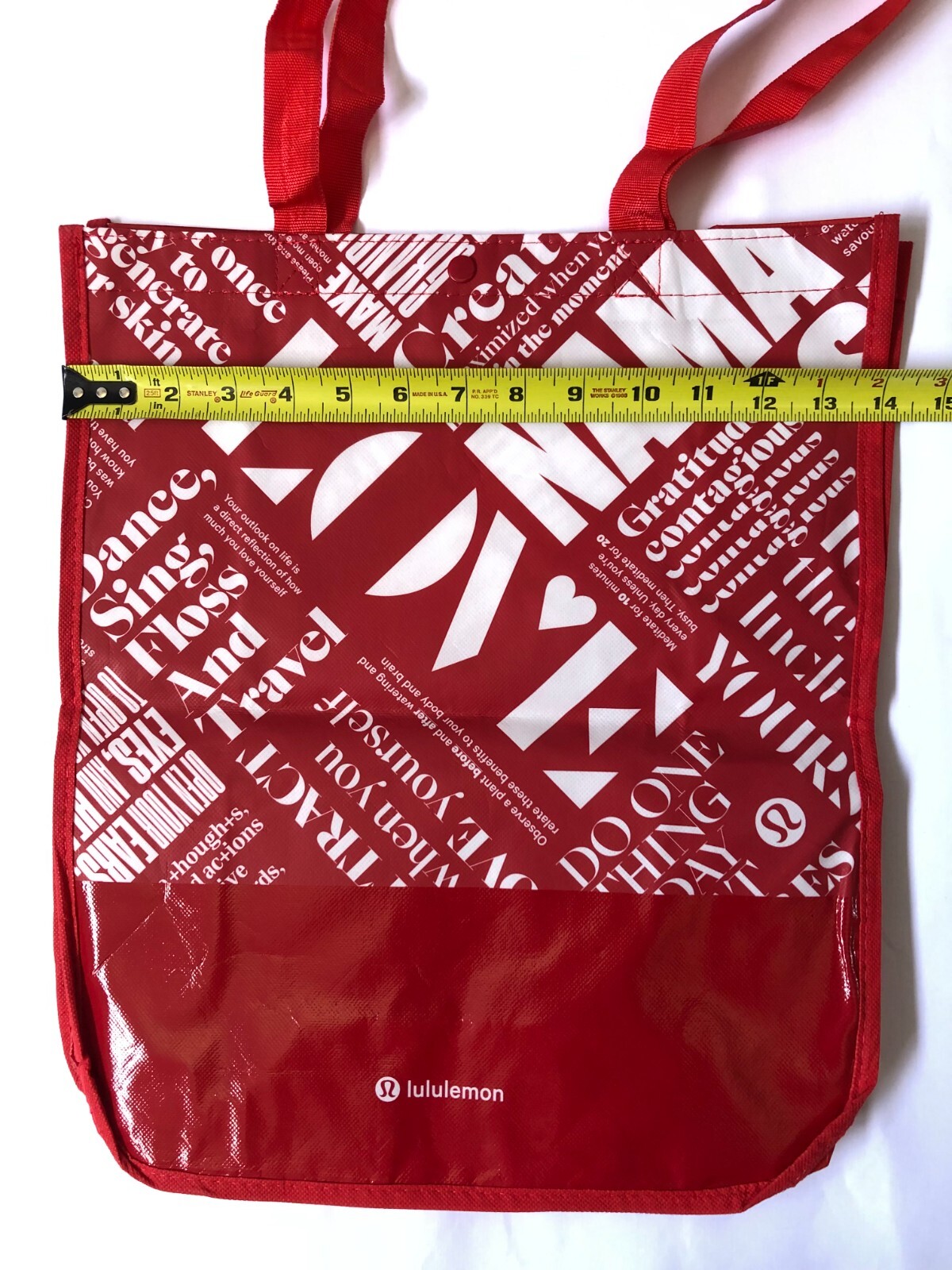 Lululemon Reusable Tote Shopping Bag Large RED Yoga Snap Closure New