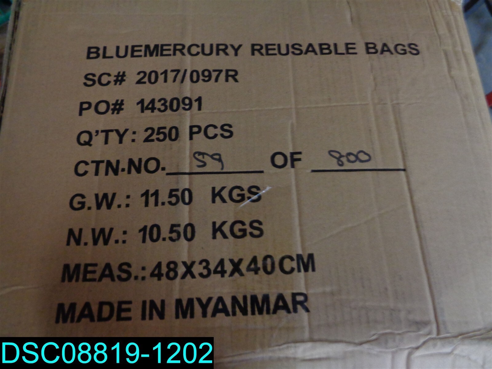 QTY=250: BLUEMERCURY REUSABLE TOTE BAG’S 143091 8″ x 12″ x 3″