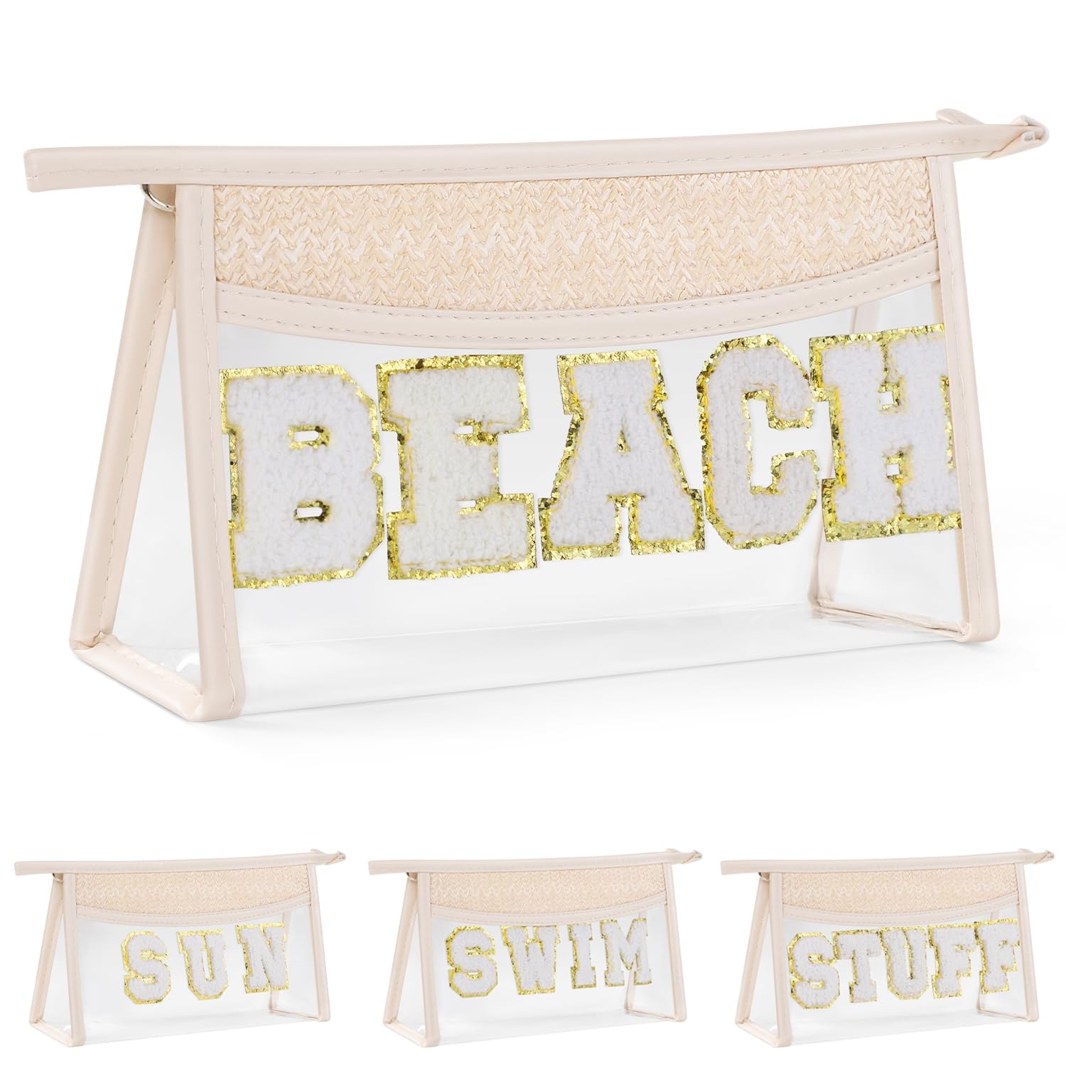 Etercycle Boho Patch BEACH Makeup Bag, Clear PVC 9.8*5.7*2.7 inches,