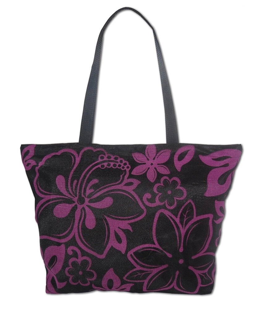 Hawaiian Mesh Beach Tote Shopping Bag Handbag Travel Hawaii Hibiscus Black Pink