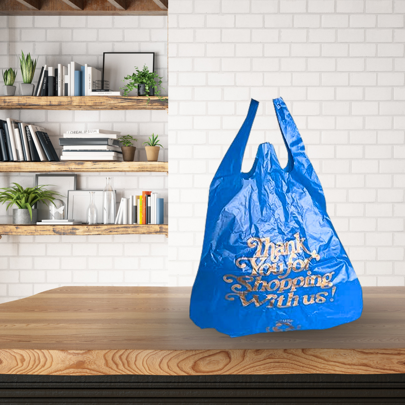 [600] Blue Plastic Shopping Bags 1/6 Large Grocery Retail Bags 12×6.5×22