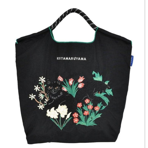 [US Tax Paid] KEITA MARUYAMA Ball&Chain Chat Noir M Embroidered Bag Black NEW
