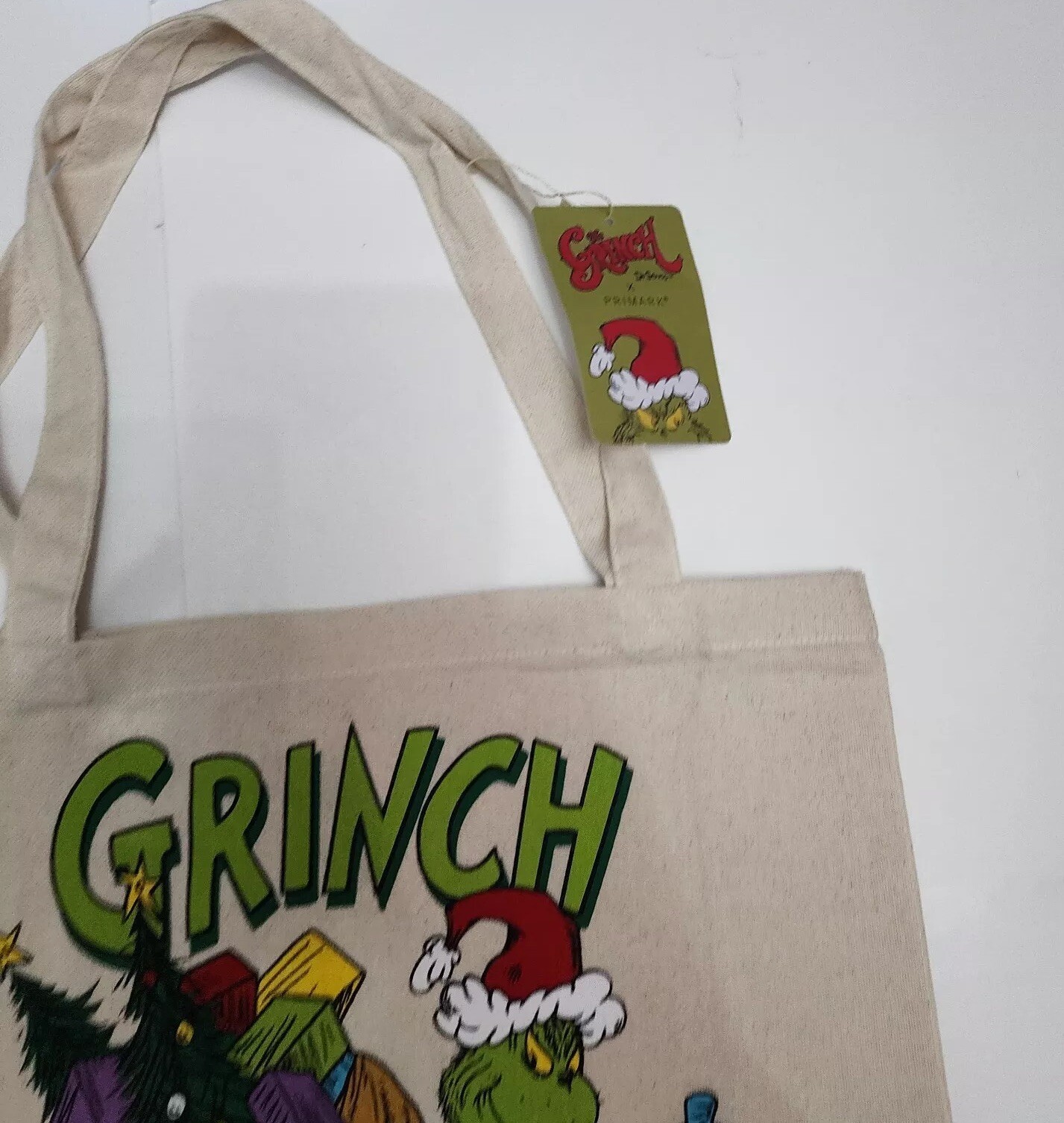 PRIMARK Santa Grinch Tote Bag Stole Christmas Presents Dr Seuss Cotton Ski