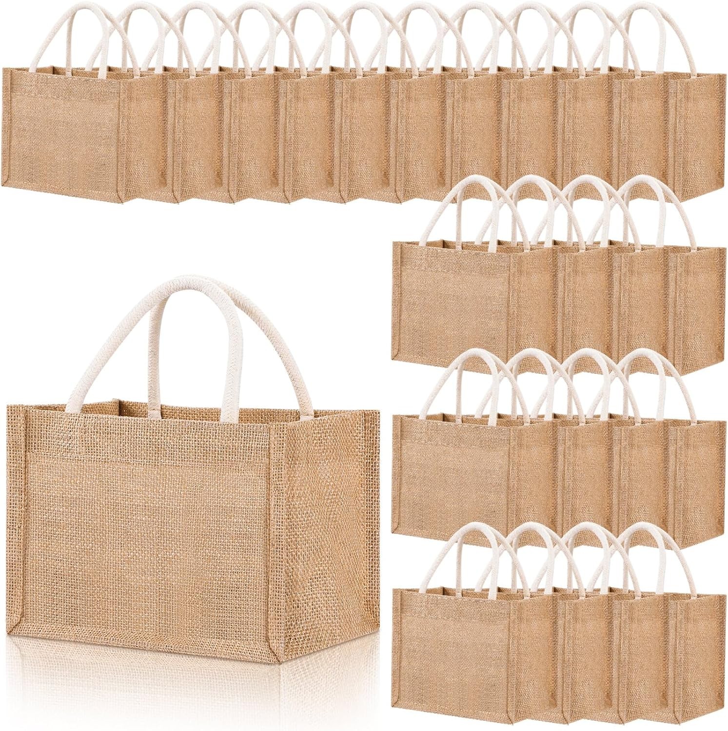 24 Pcs Burlap Tote Bag Mini Jute Reusable Waterproof Bag with Handles Small