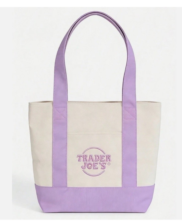 Trader Joe’s Lavender Purple Large + Pink Mini Canvas Tote Bag 2 Set Limited 🛍️