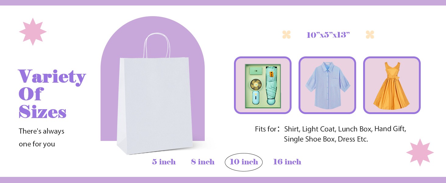 16x6x12 100Pcs White Bags with Handles,Paper Bags?White Large Paper Bag with