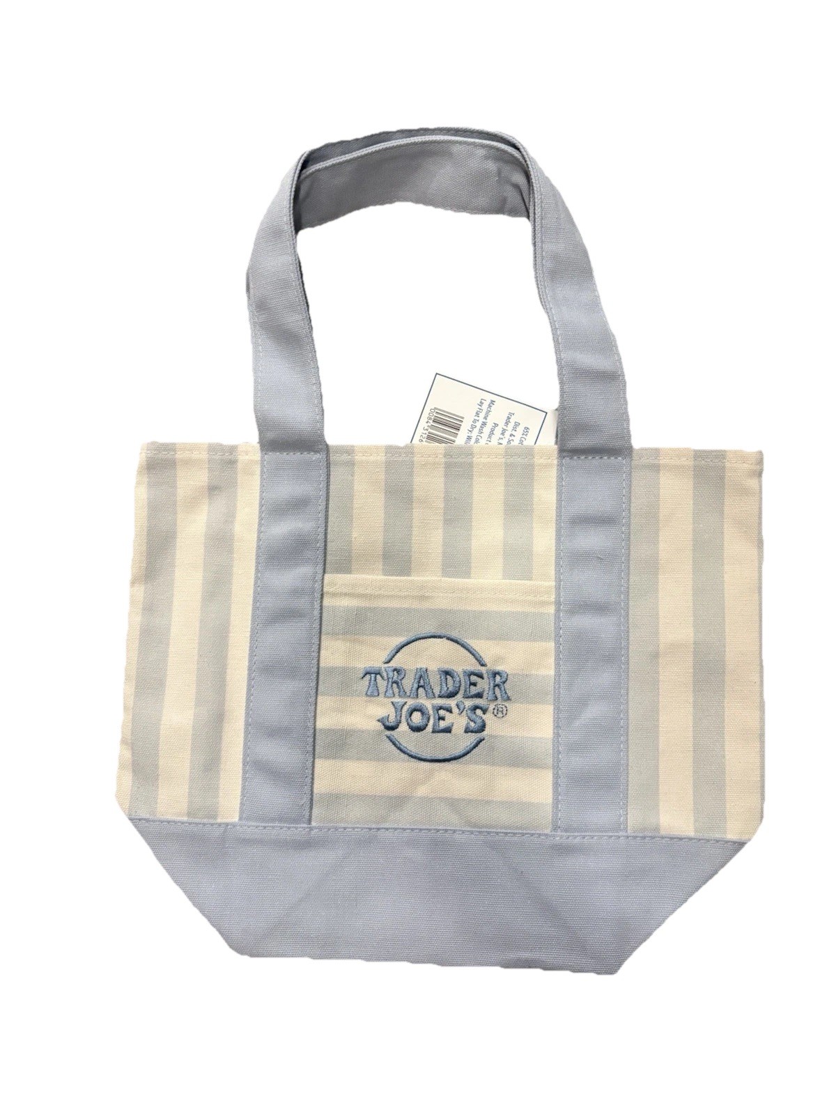 Trader Joe’s Striped Mini Canvas Tote Bag Blue/Beige Reusable Shopping