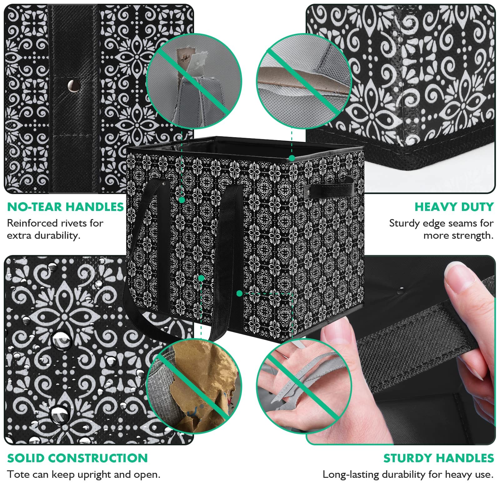 2 Pack Reusable Grocery Bags Large Water Resistant Foldable Clothes Picnic Black