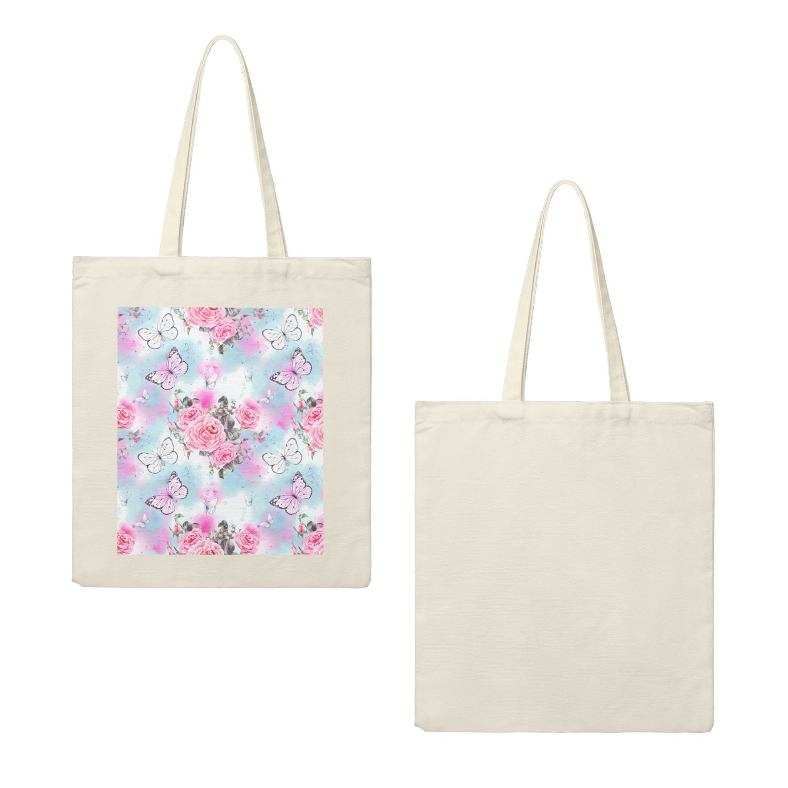 Watercolor Roses Large Canvas 14×16 Inches Ivory White Shopping Bags
