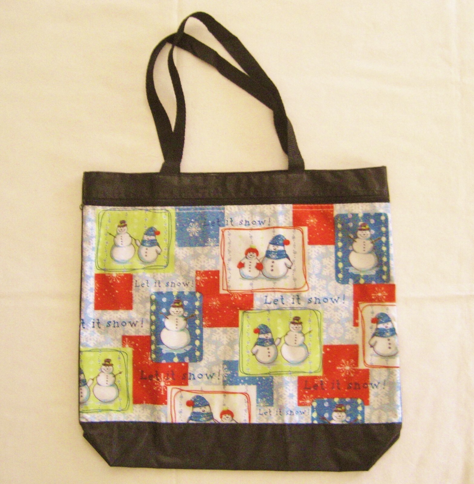 Let It Snow Microfiber Tote Bag w 2 Pockets New from VFW 17”x16”x3½”