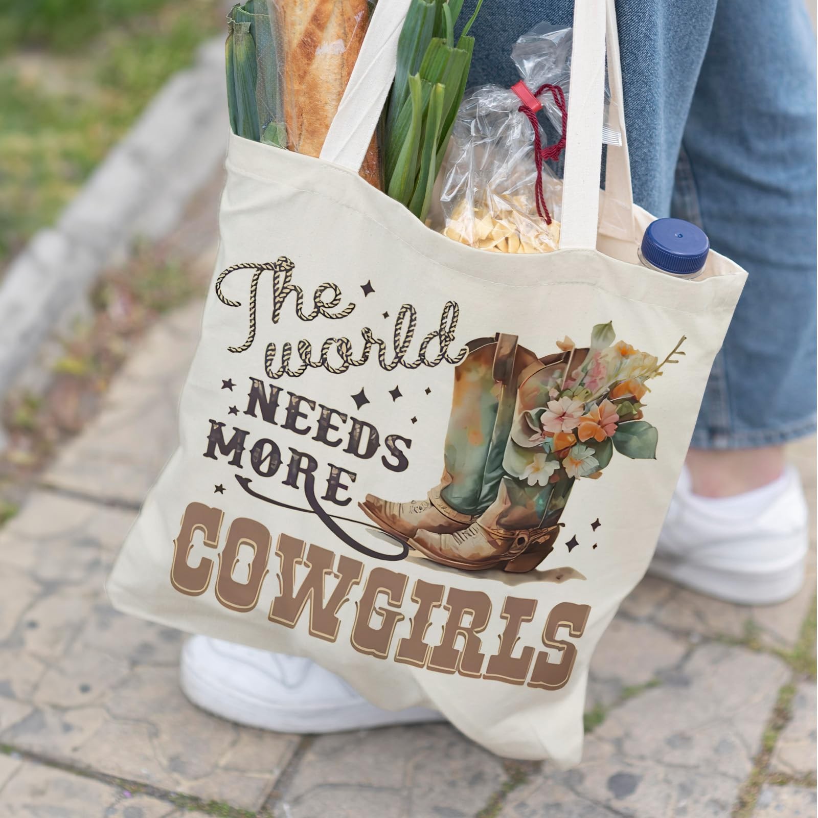 Veqzc Cowgirl Tote Bag, White, 15″ x 13.3″ 25.5″, Women’s One Size, Cowgirl3