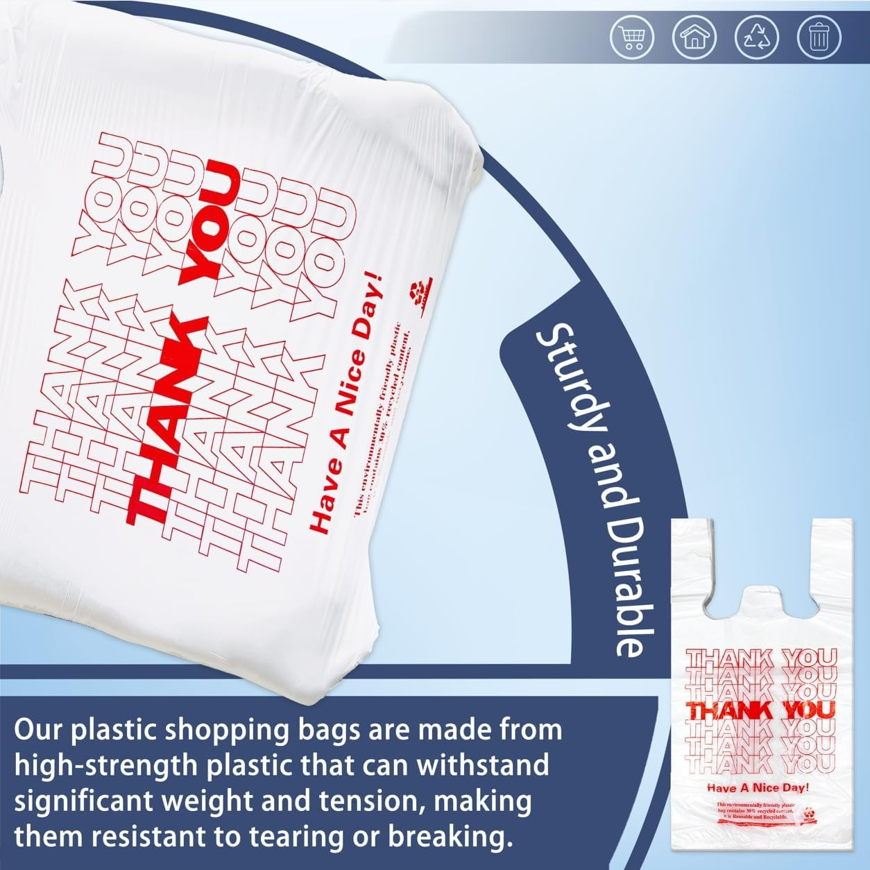 White Thank You T Shirt Bag, Grocery Shopping Bag Reusable and Disposable Superm