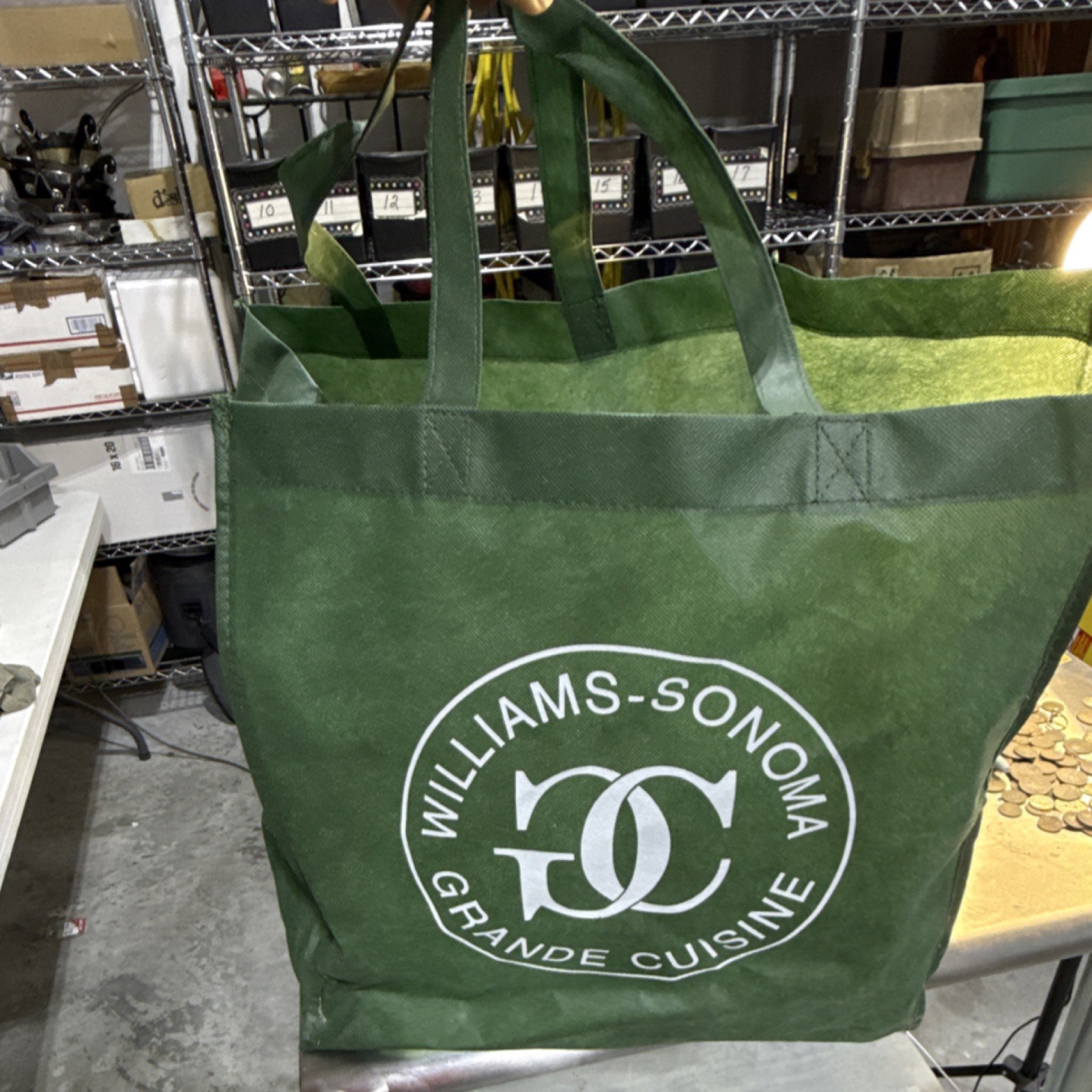 Williams-Sonoma Green Polyester Large Foldable Reusable Shopping Bag Modern