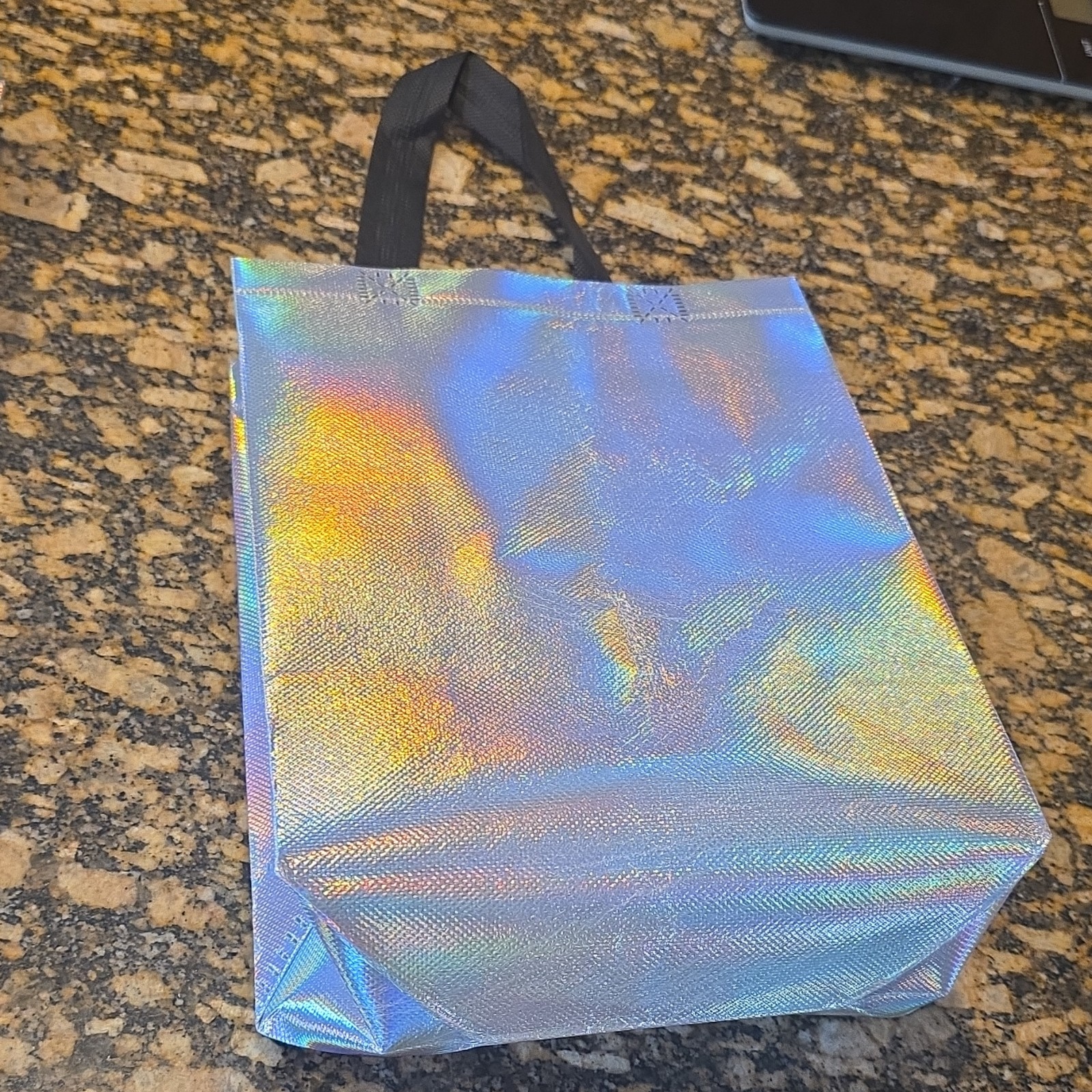Holographic Silver Foldable Plastic Reusable Gift Bags 10 pcs