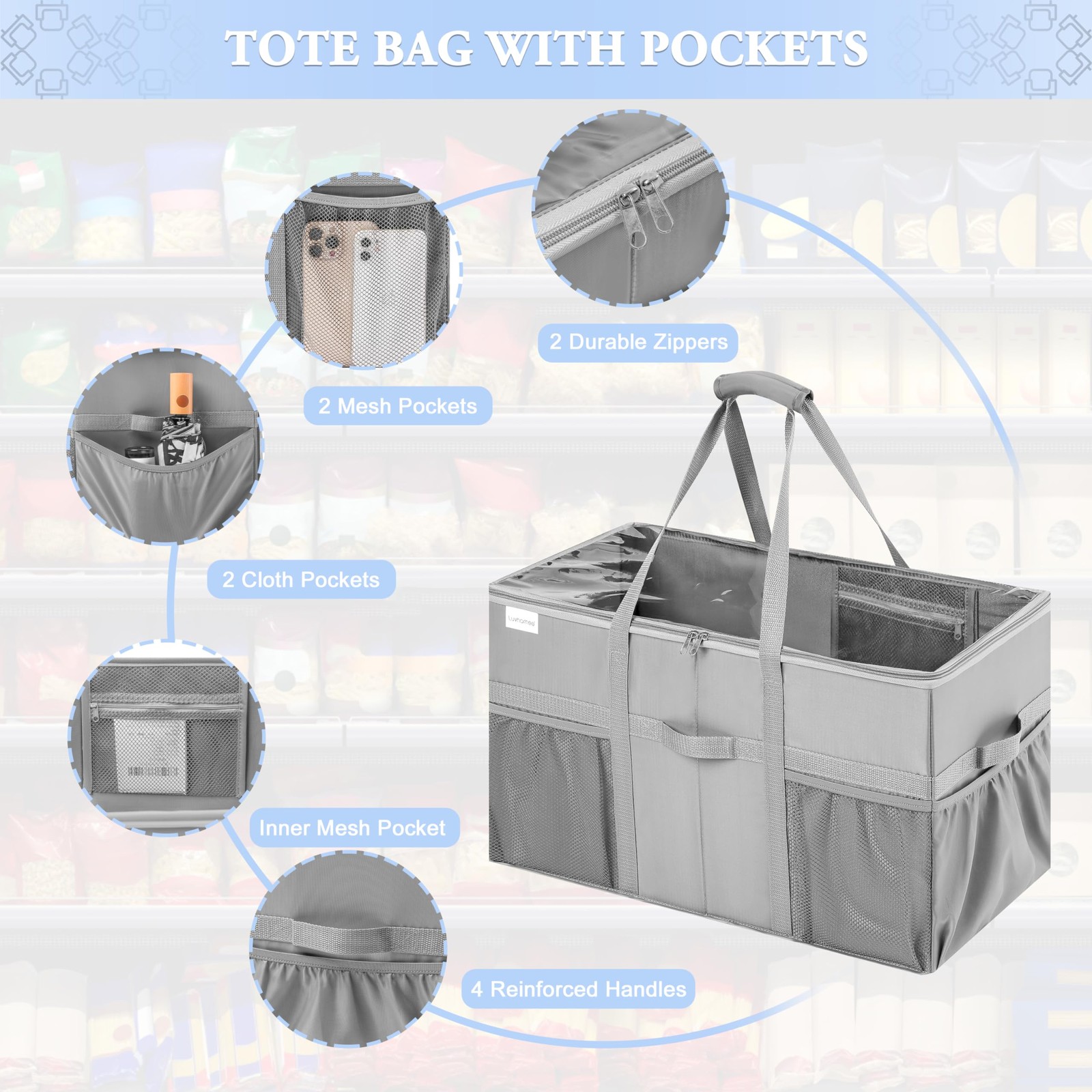 Extra Large Utility Tote Bag, 2 Pack Reusable Grocery X-Large, Heavy Duty