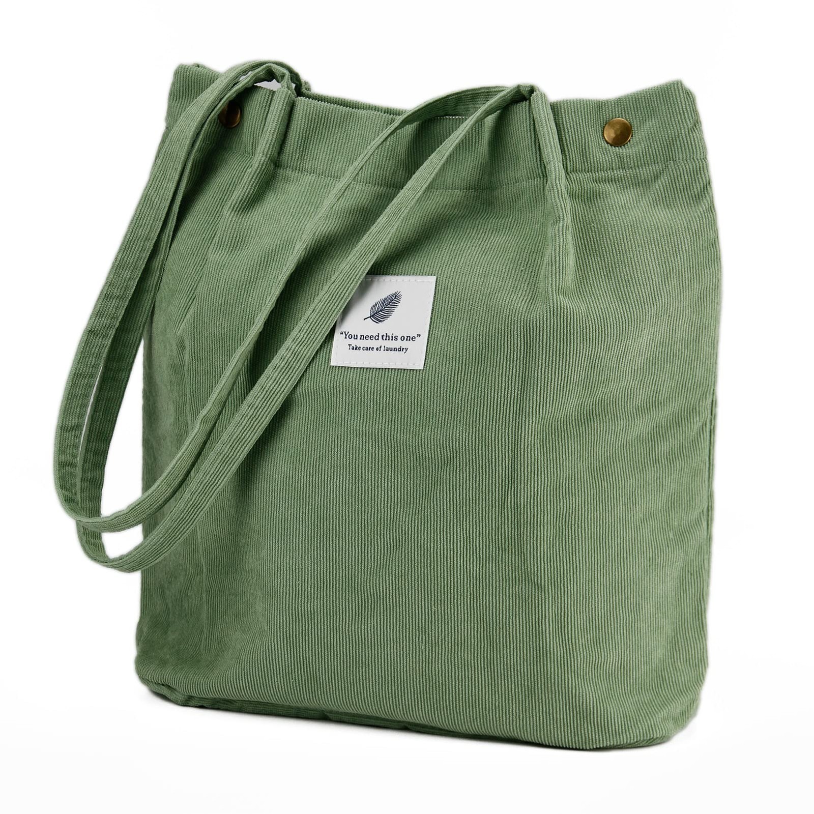 Matcha Green Corduroy Tote for Women: Shoulder Bag w/ Inner Pocket, Versatile