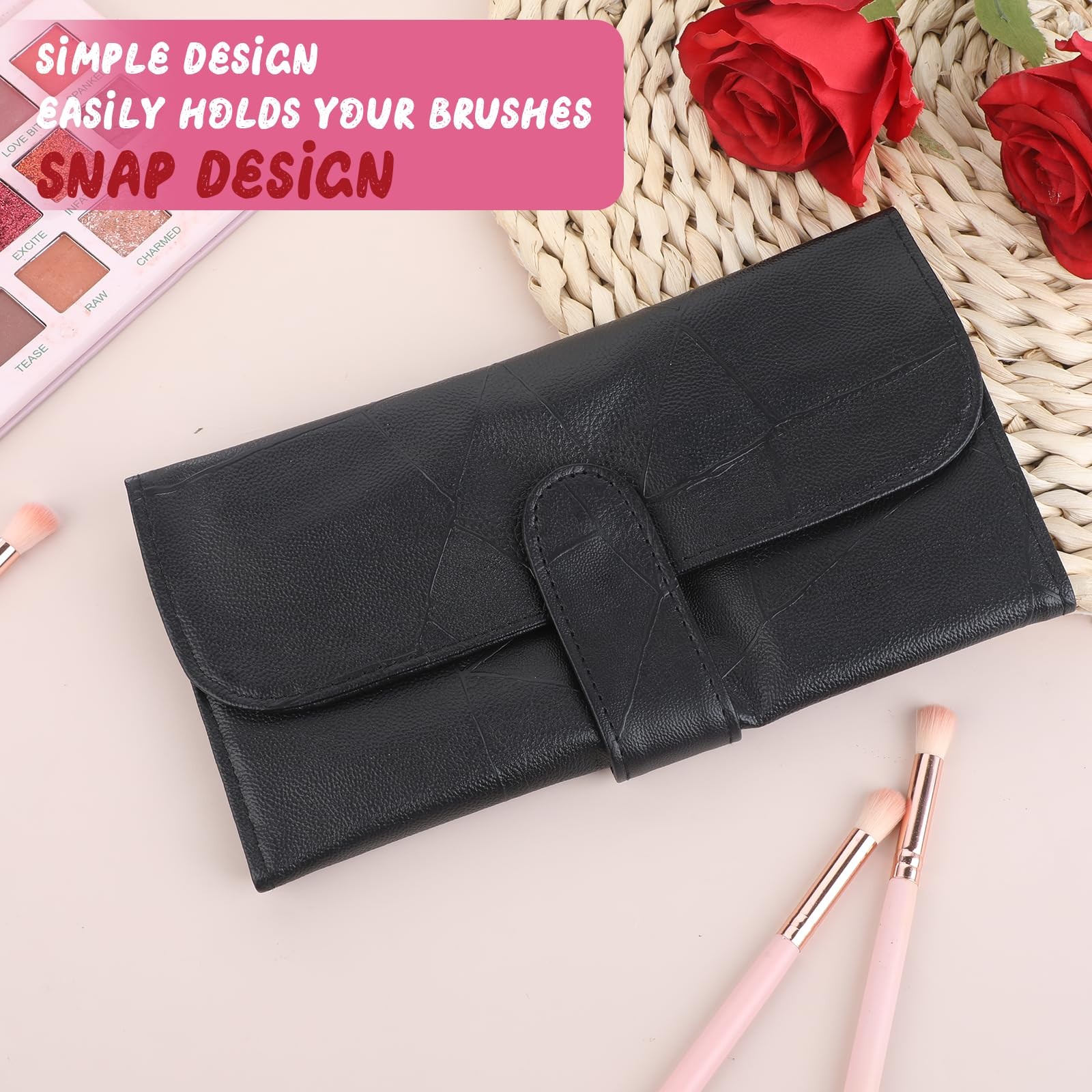 JJUNW Makeup Brush Holder, Roll Up Organizer Bag, black