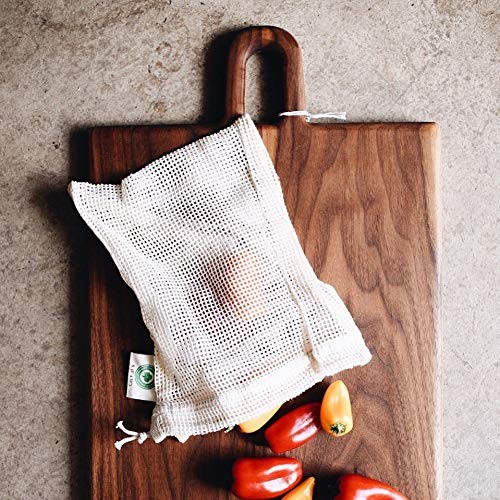 Reusable Cotton Mesh Produce Bags – 100% 2 Large, 2 Medium, 2 Small, White