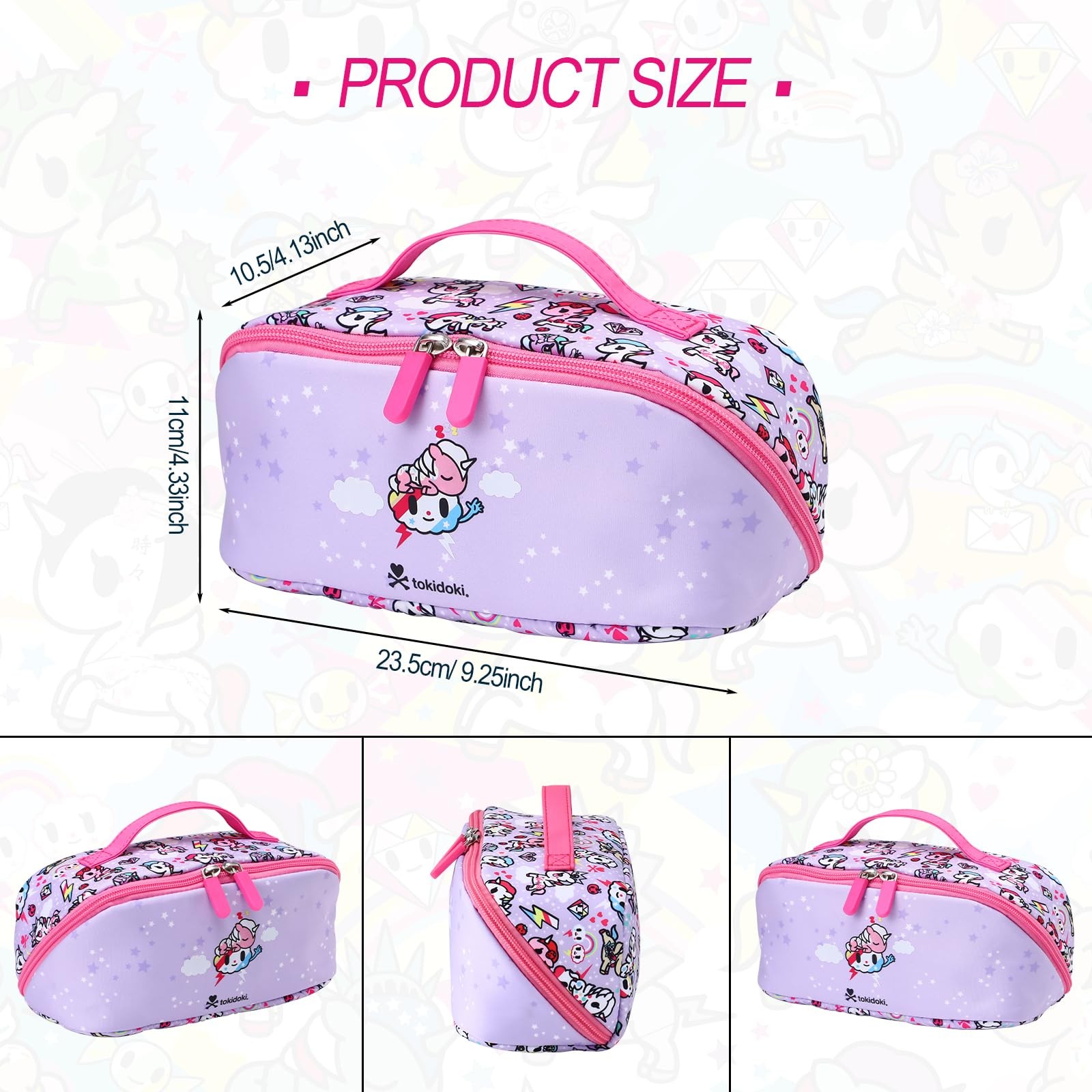 tokidoki Lay Flat Makeup Bag,Large Capacity Unicorno Travel Bag Pink