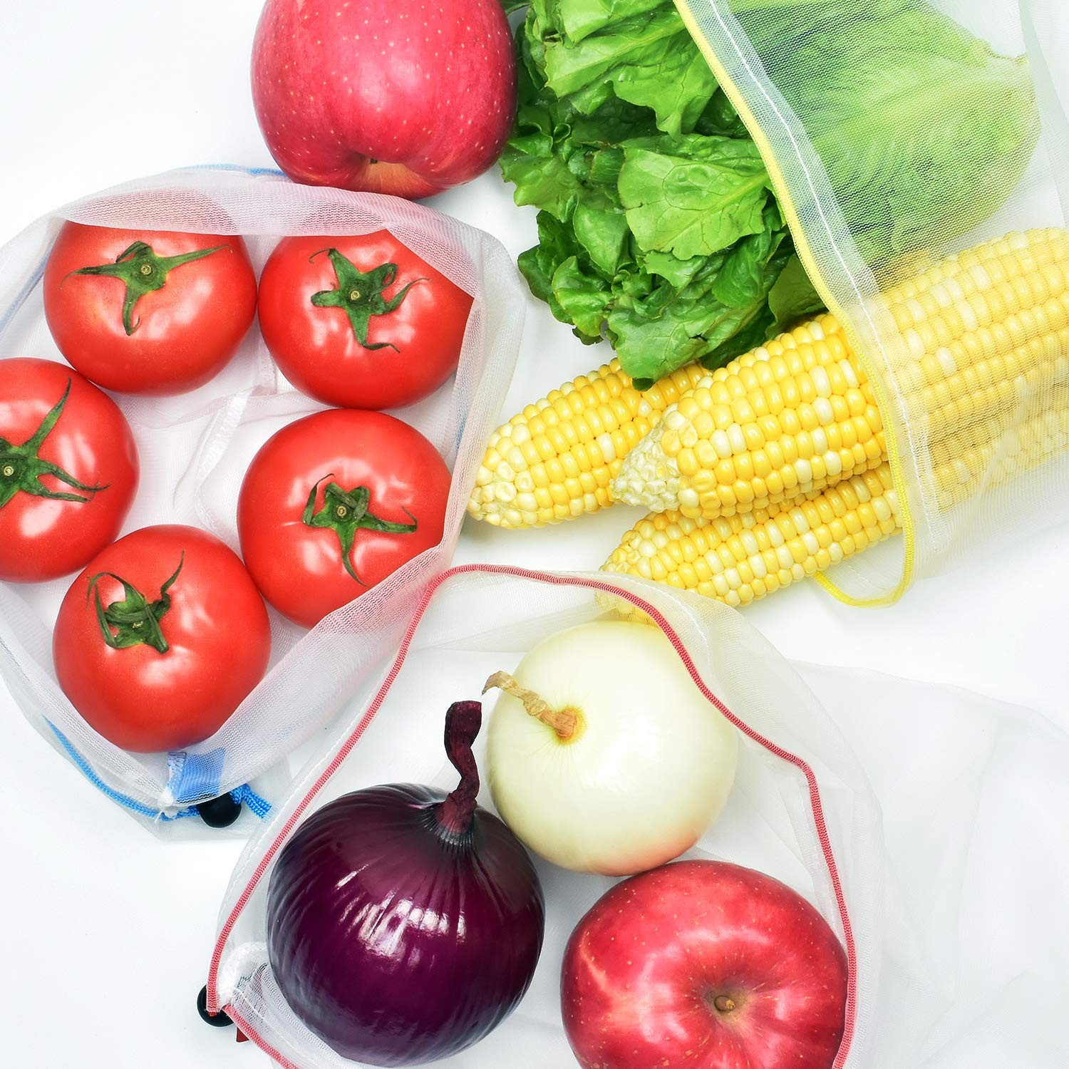24 Pack See Through Reusable Produce Bags Small Medium Large Set