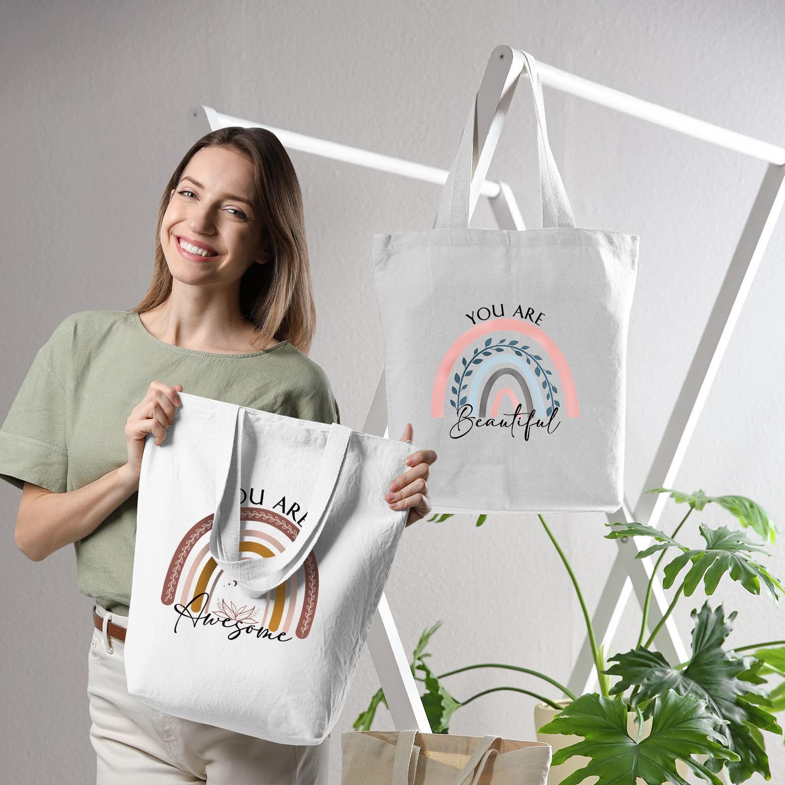 10 Pcs Thank You Gifts: Canvas Tote Bags with Zipper, Inspirational Quotes, T…