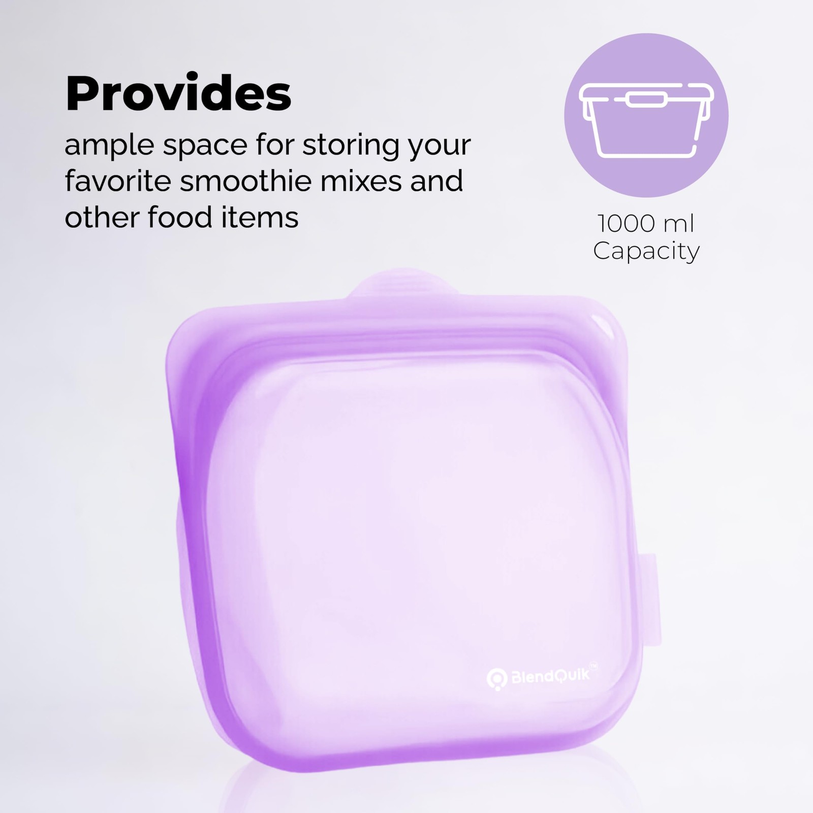 BlendQuik, Reusable Silicone Food Storage Bags, 1000 ml One Size, Purple